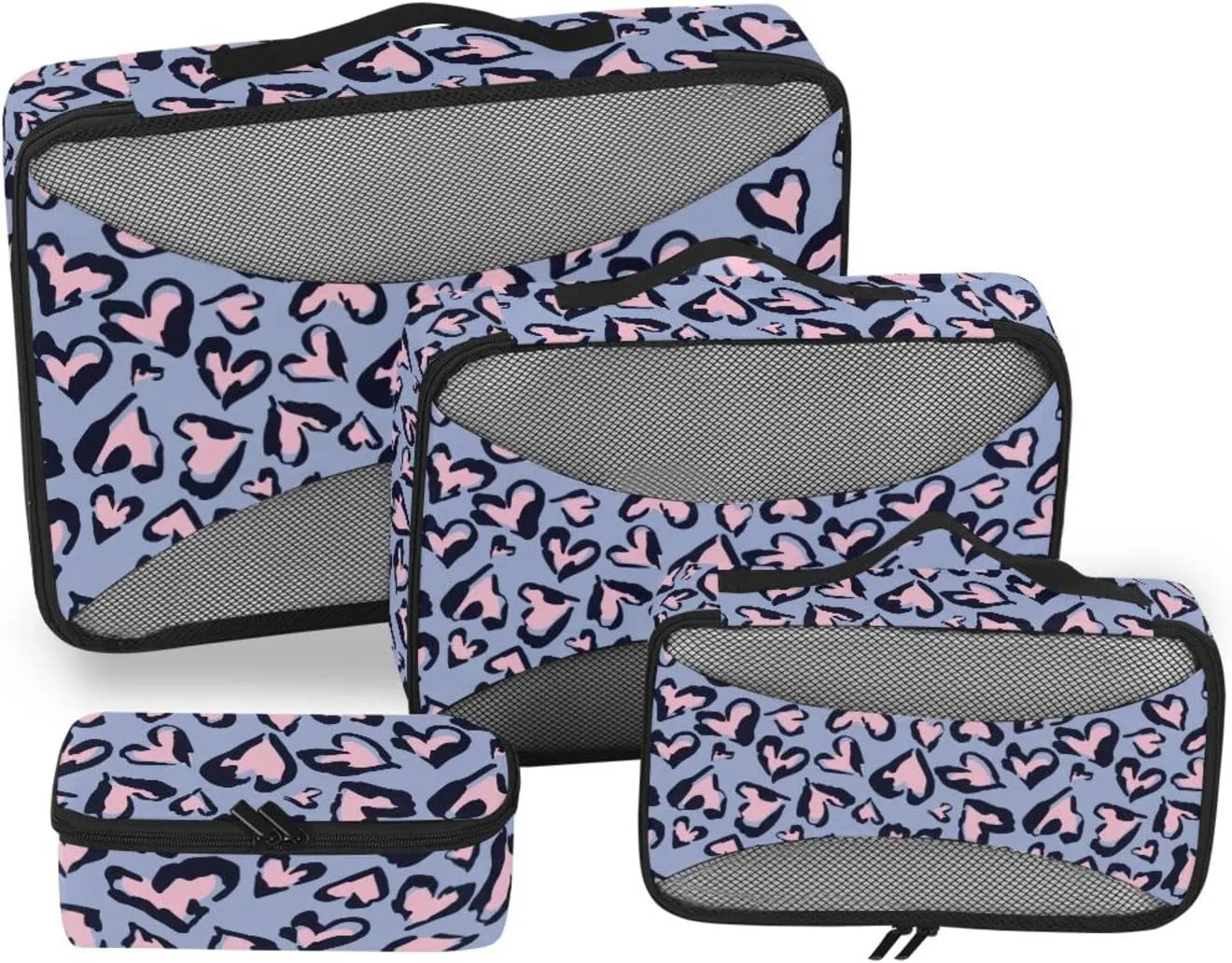 4 Pcs Travel Packing Cubes for Suitcases Leopard Hearts Travel Packing Cubes Visible Luggage Cubes Organizers Suitcase Organizer Bags Set