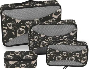 4 Pcs Travel Packing Cubes for Suitcases Pugs Travel Packing Cubes Visible Luggage Cubes Organizers Suitcase Organizer Bags Set