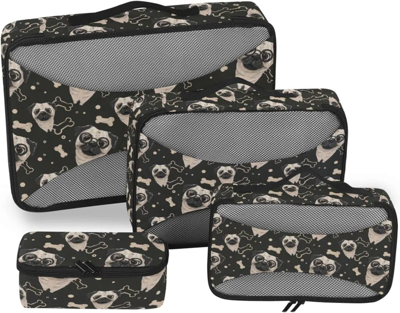 4 Pcs Travel Packing Cubes for Suitcases Pugs Travel Packing Cubes Visible Luggage Cubes Organizers Suitcase Organizer Bags Set