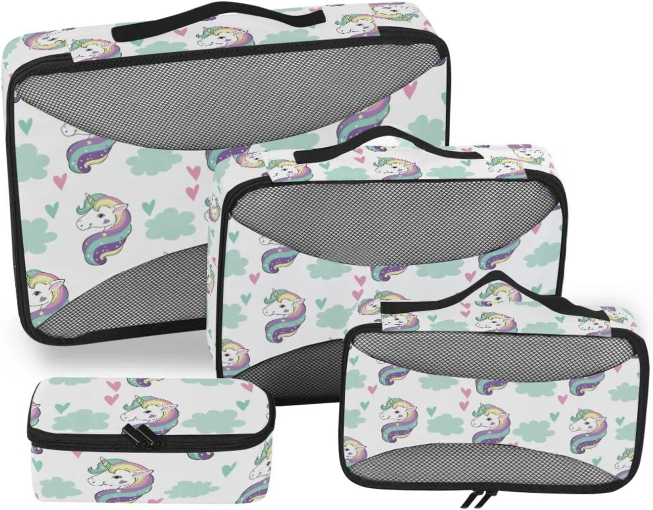 4 Pcs Travel Packing Cubes for Suitcases Unicorn Animals Green Travel Packing Cubes Visible Luggage Cubes Organizers Suitcase Organizer Bags Set
