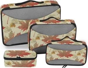 4 Pcs Travel Packing Cubes for Suitcases Vintage Leaves Travel Packing Cubes Visible Luggage Cubes Organizers Suitcase Organizer Bags Set