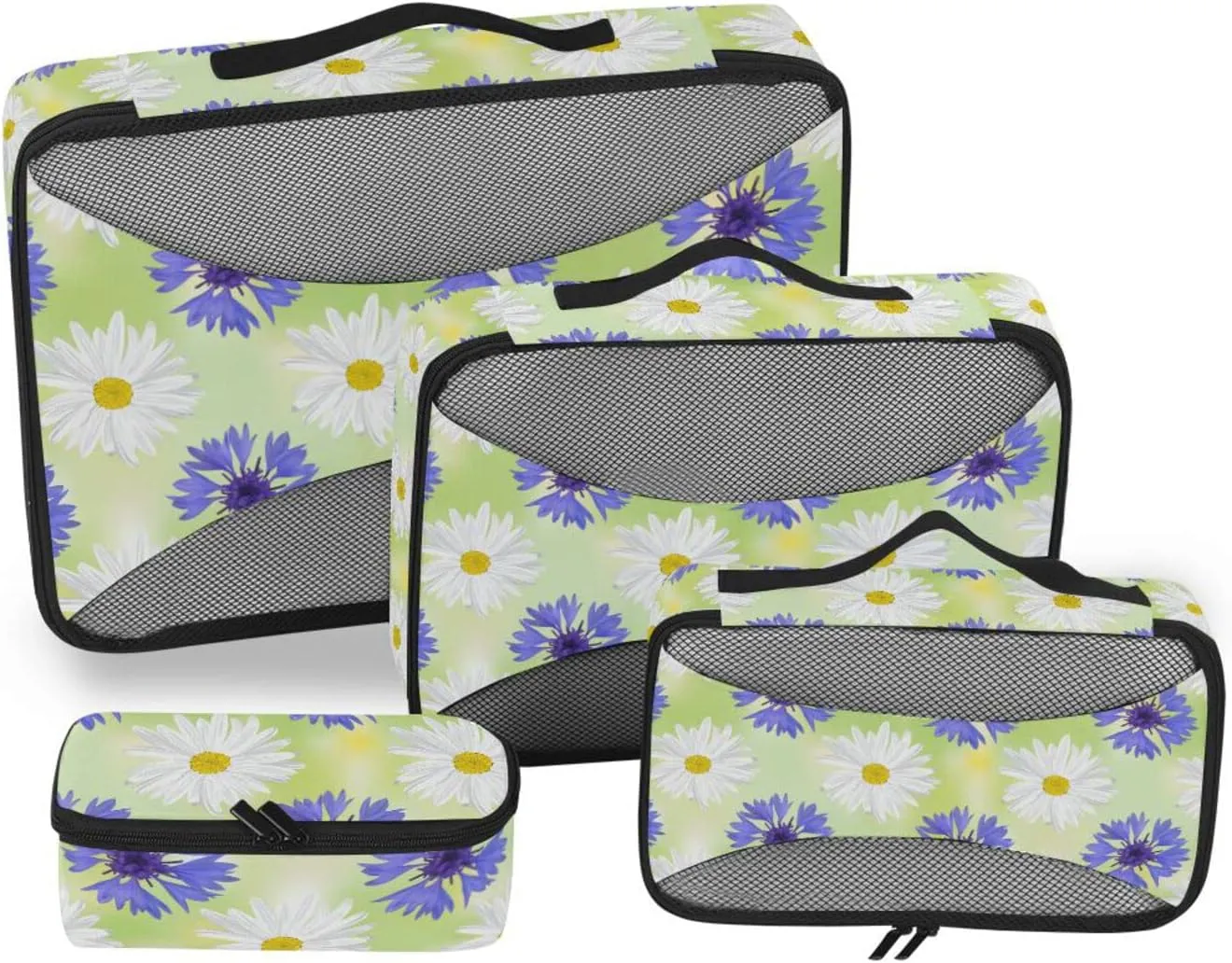 4 Pcs Travel Packing Cubes for Suitcases White Purple Daisy Flower Travel Packing Cubes Visible Luggage Cubes Organizers Suitcase Organizer Bags Set