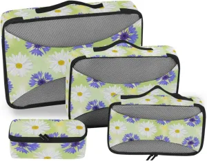 4 Pcs Travel Packing Cubes for Suitcases White Purple Daisy Flower Travel Packing Cubes Visible Luggage Cubes Organizers Suitcase Organizer Bags Set