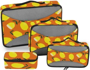 4 Pcs Travel Packing Cubes for Suitcases Yellow Lemon on Red Background Travel Packing Cubes Visible Luggage Cubes Organizers Suitcase Organizer Bags Set