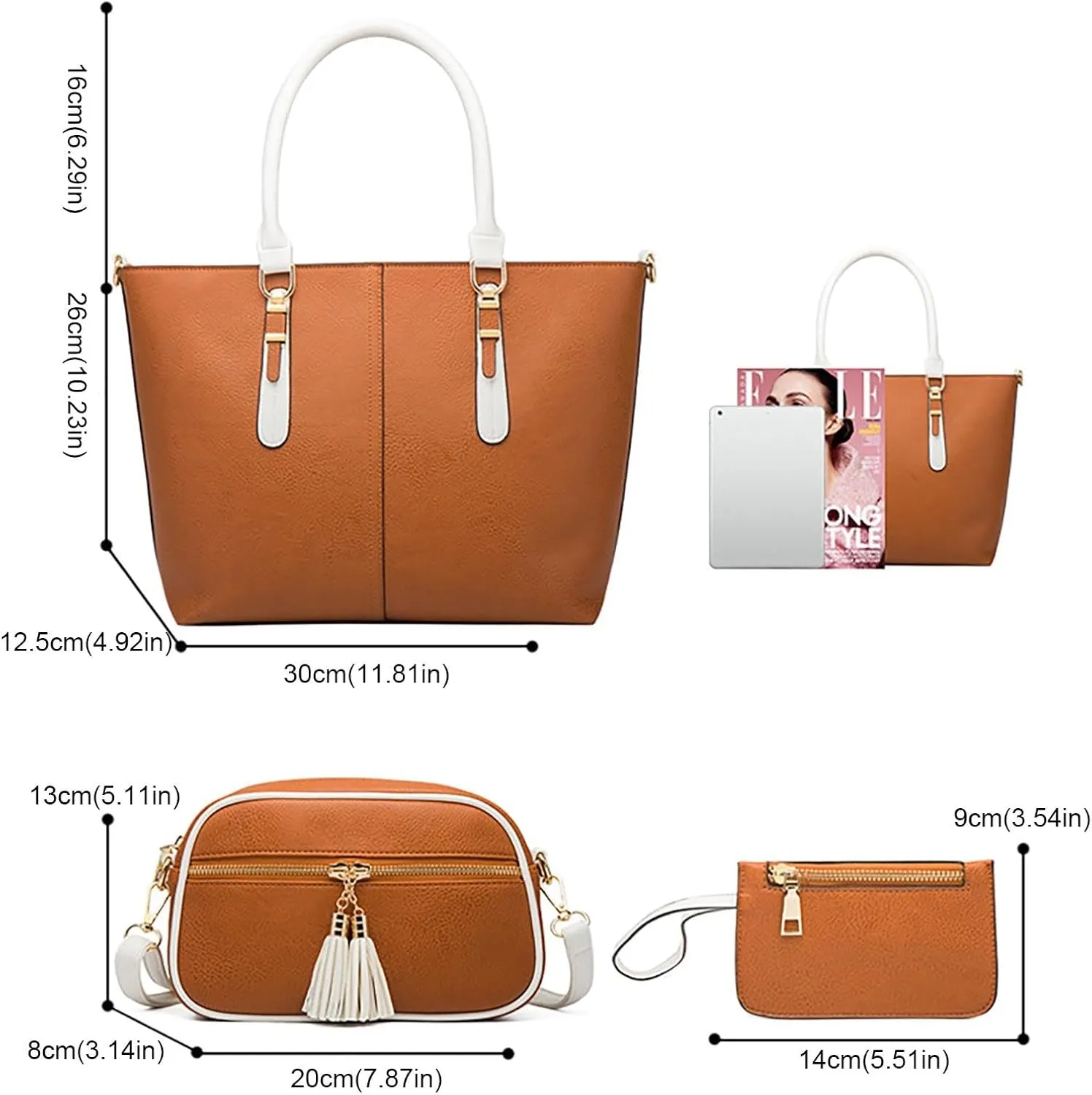 4Pcs Women Fashion Handbags Soft Faux Leather Handbag Trendy Top Handle Satchel Purse Set Casual Crossbody Bags