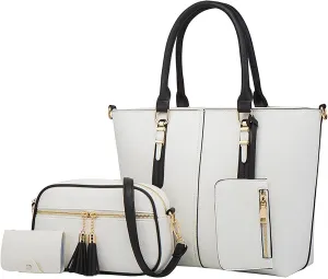 4Pcs Women Fashion Handbags Soft Faux Leather Handbag Trendy Top Handle Satchel Purse Set Casual Crossbody Bags