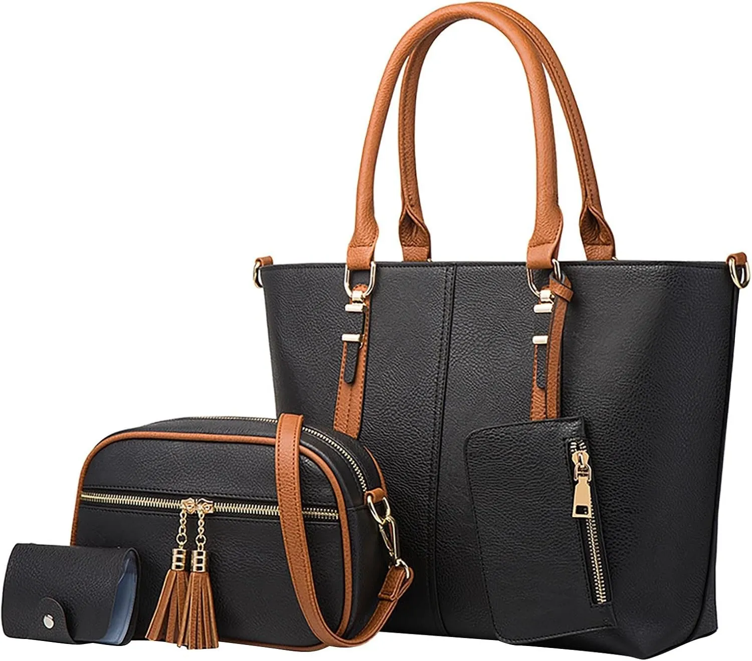 4Pcs Women Fashion Handbags Soft Faux Leather Handbag Trendy Top Handle Satchel Purse Set Casual Crossbody Bags