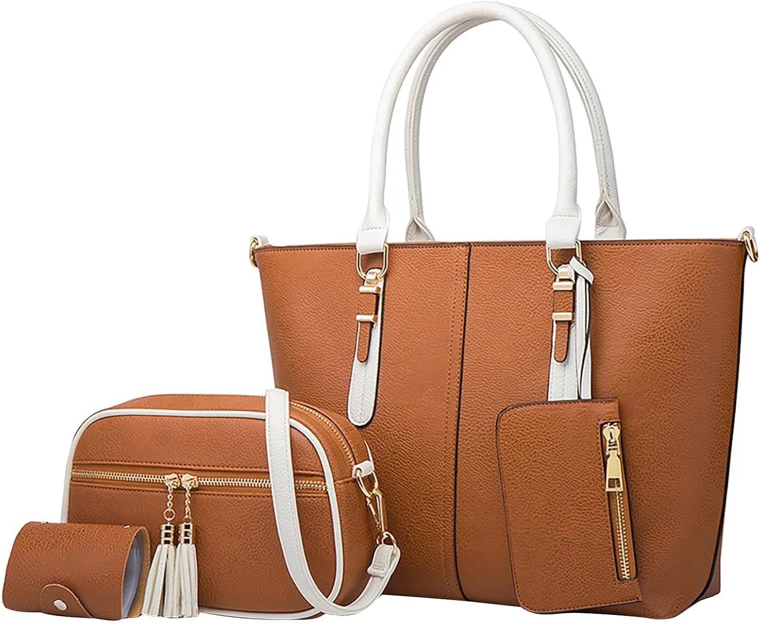 4Pcs Women Fashion Handbags Soft Faux Leather Handbag Trendy Top Handle Satchel Purse Set Casual Crossbody Bags
