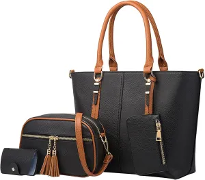 4Pcs Women Fashion Handbags Soft Faux Leather Handbag Trendy Top Handle Satchel Purse Set Casual Crossbody Bags