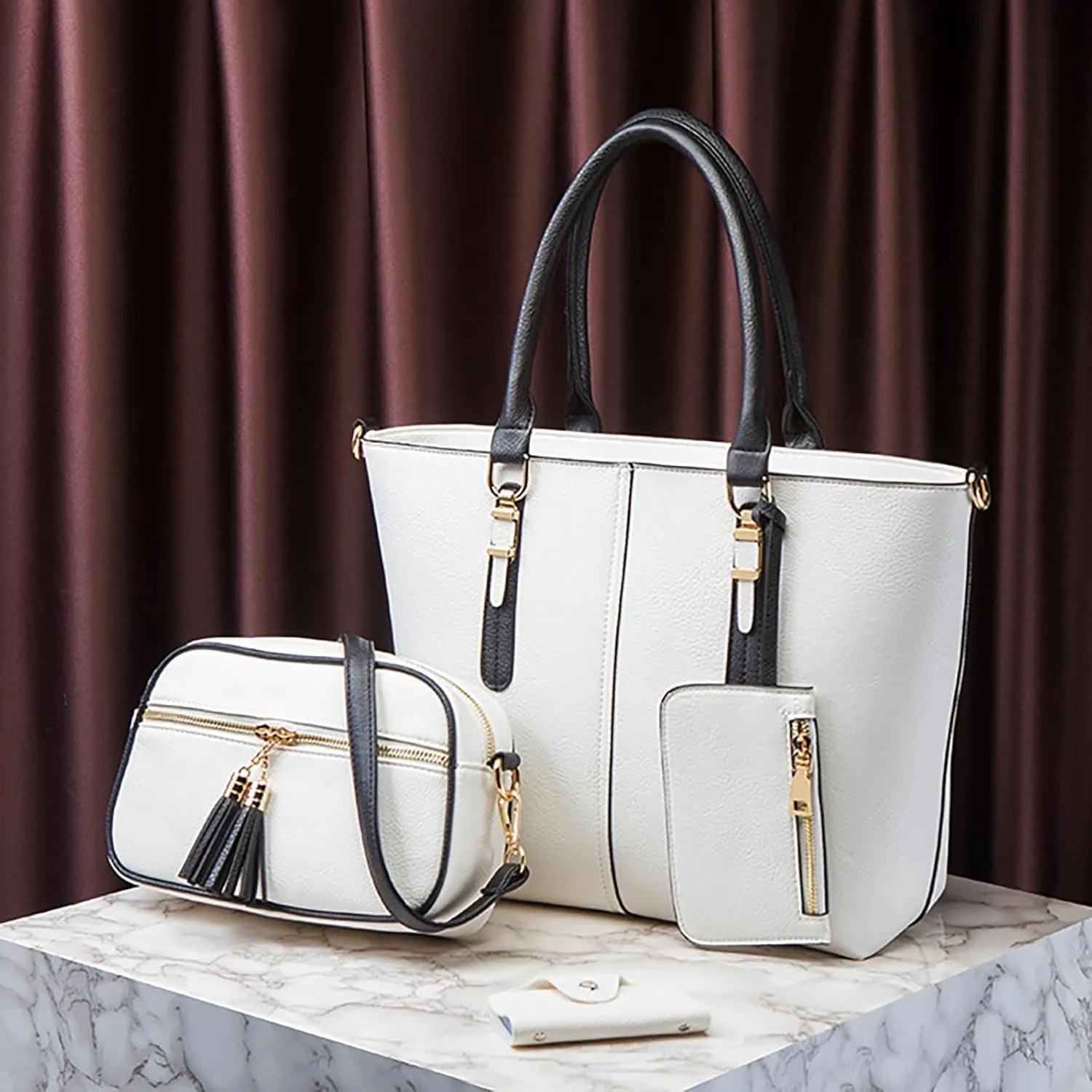4Pcs Women Fashion Handbags Soft Faux Leather Handbag Trendy Top Handle Satchel Purse Set Casual Crossbody Bags