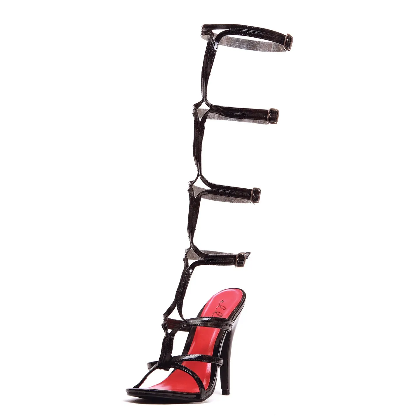 5 Heel Knee High Strap Up Sandal