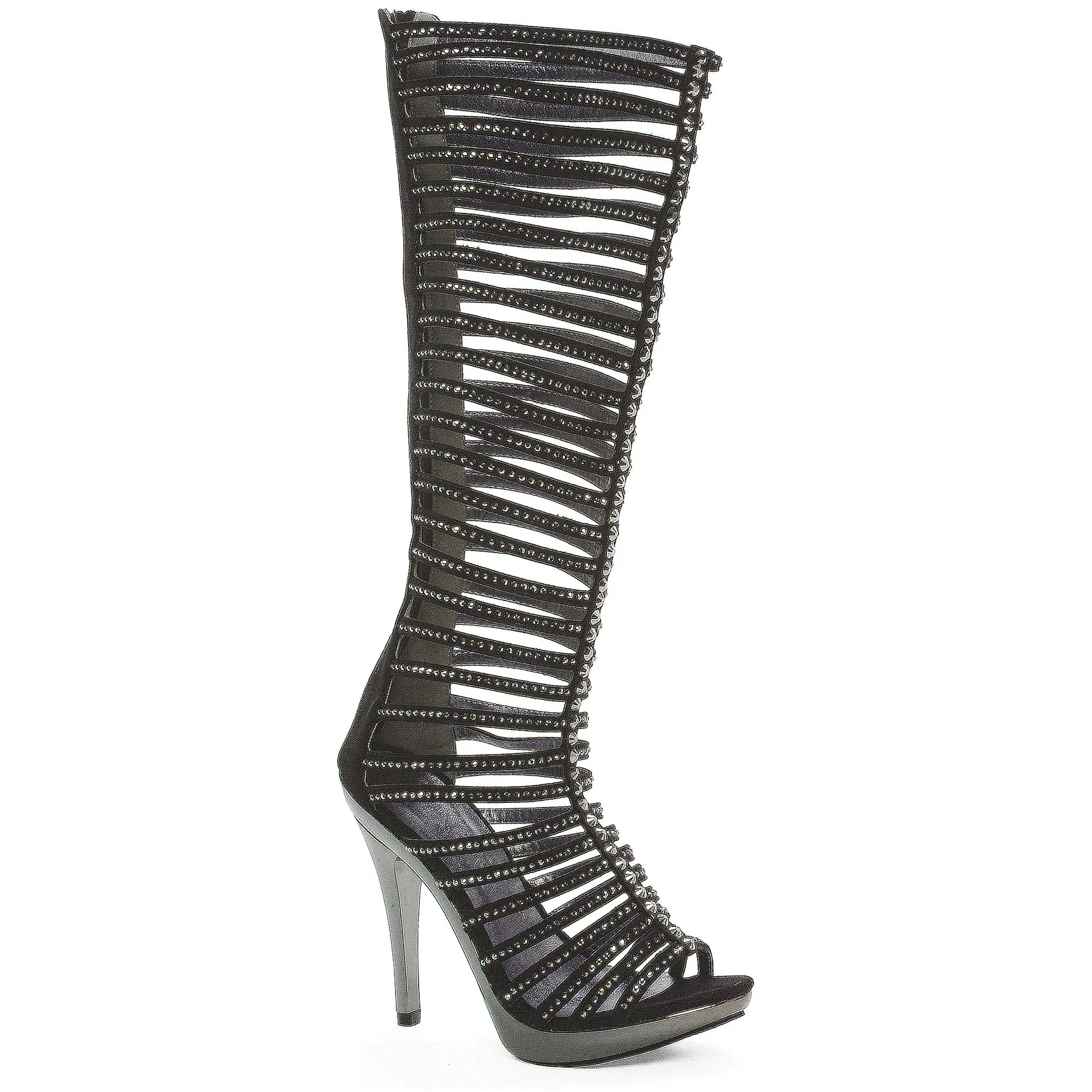 5 Heel Mid Calf Rhinestone Straps
