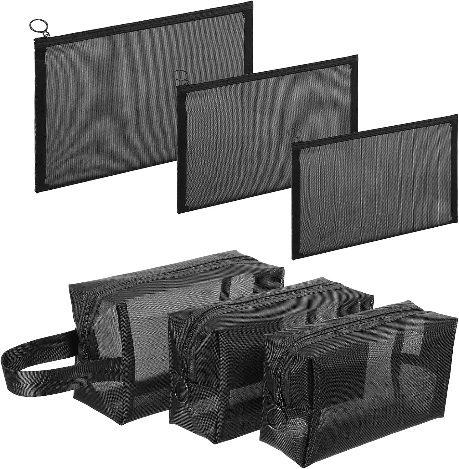 6 Pcs Makeup Bag for Purse, Mesh Pouch Mesh Portable Mesh Cosmetic Bag Black Makeup Pouch with Zipper Travel Toiletry Bag Purse Organizer Pouches Make up Bag Mesh Storage Bags for Travel Accessories