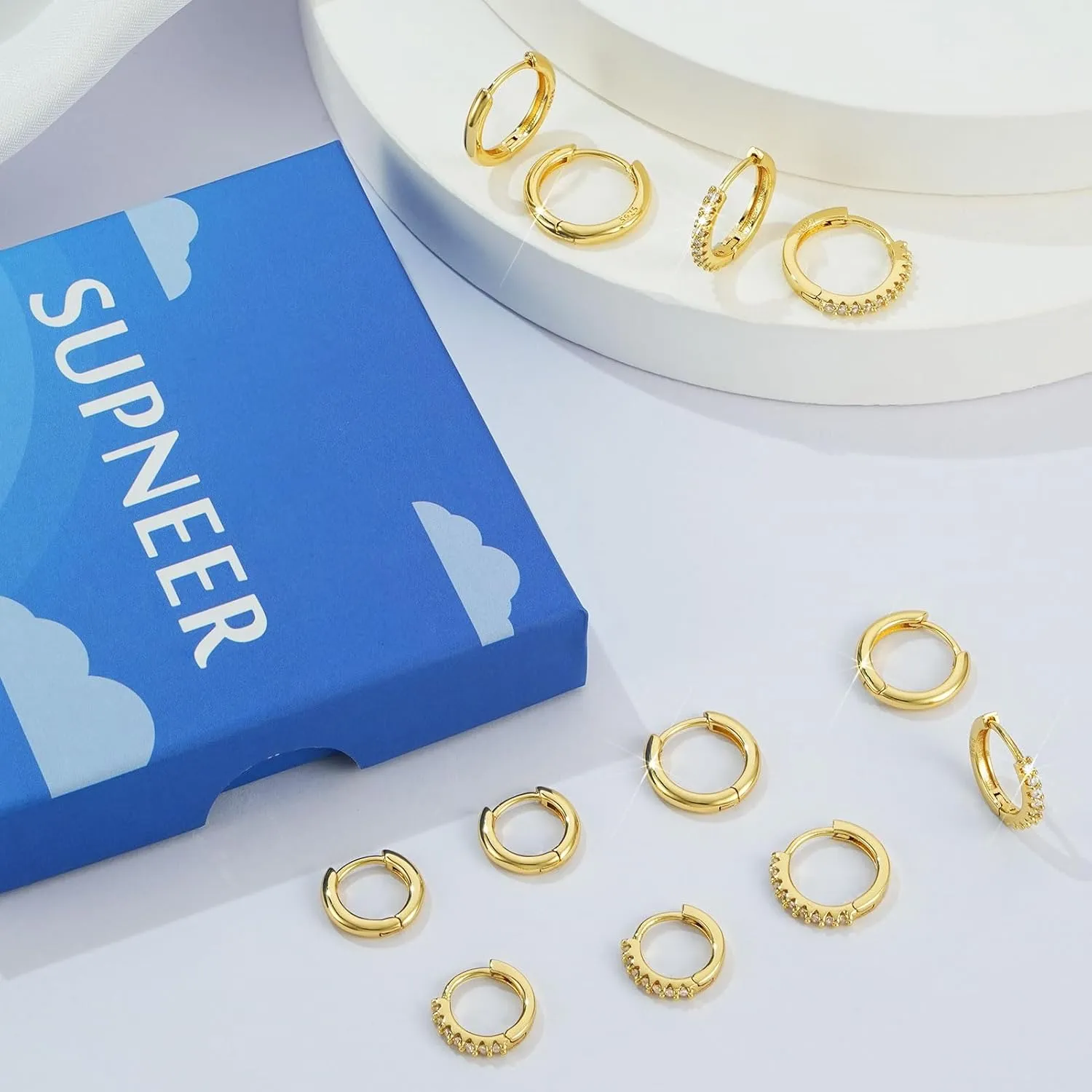 8 Pairs Gold Earrings Small Gold Hoop Earrings for Women,18K Real Gold Plated Gold Hoops Huggie Cartilage Earrings Piercings Jewelry Hypoallergenic Lightweight 6mm/8mm/10mm/12mm