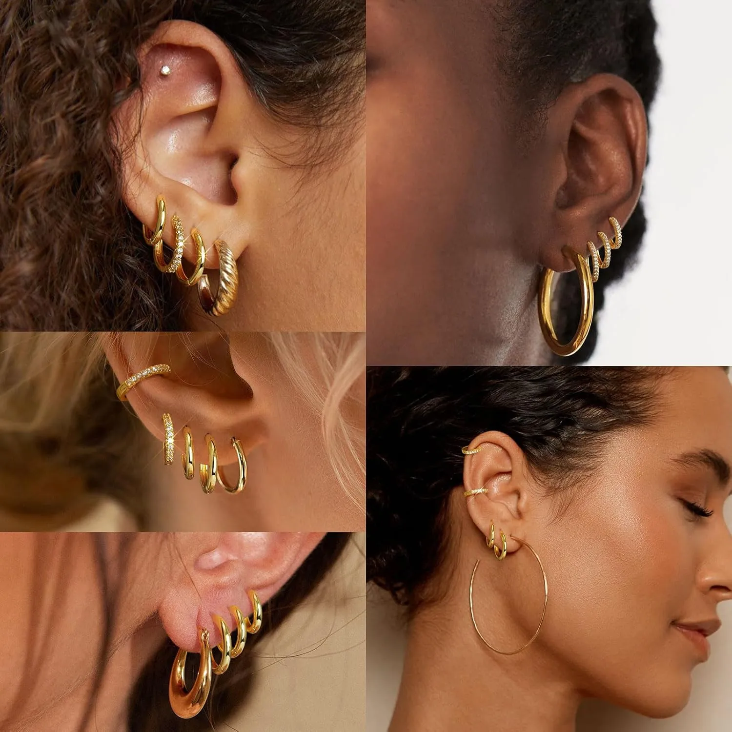 8 Pairs Gold Earrings Small Gold Hoop Earrings for Women,18K Real Gold Plated Gold Hoops Huggie Cartilage Earrings Piercings Jewelry Hypoallergenic Lightweight 6mm/8mm/10mm/12mm