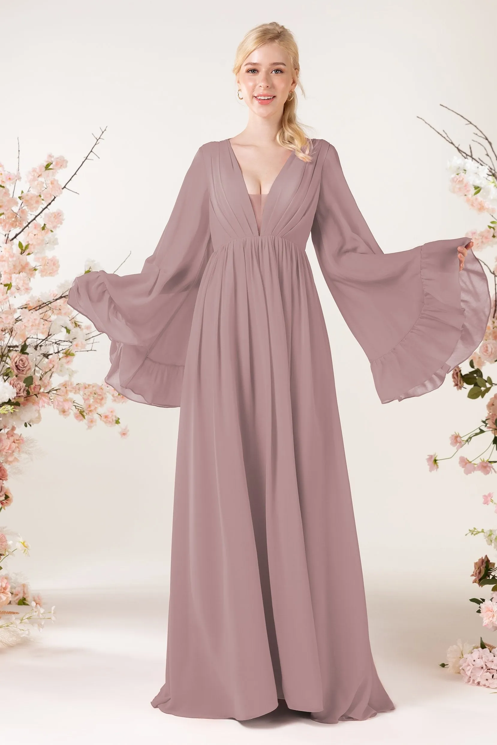 A-Line Sweep-Brush Train Chiffon Bridesmaid Dress CB0465