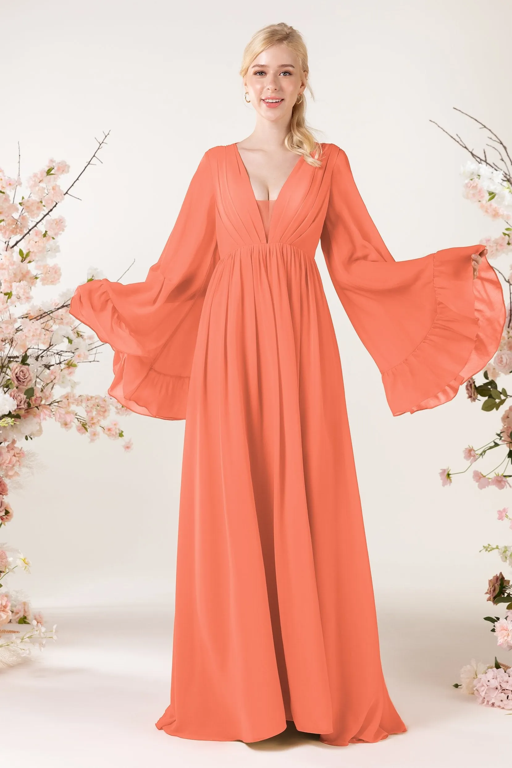 A-Line Sweep-Brush Train Chiffon Bridesmaid Dress CB0465