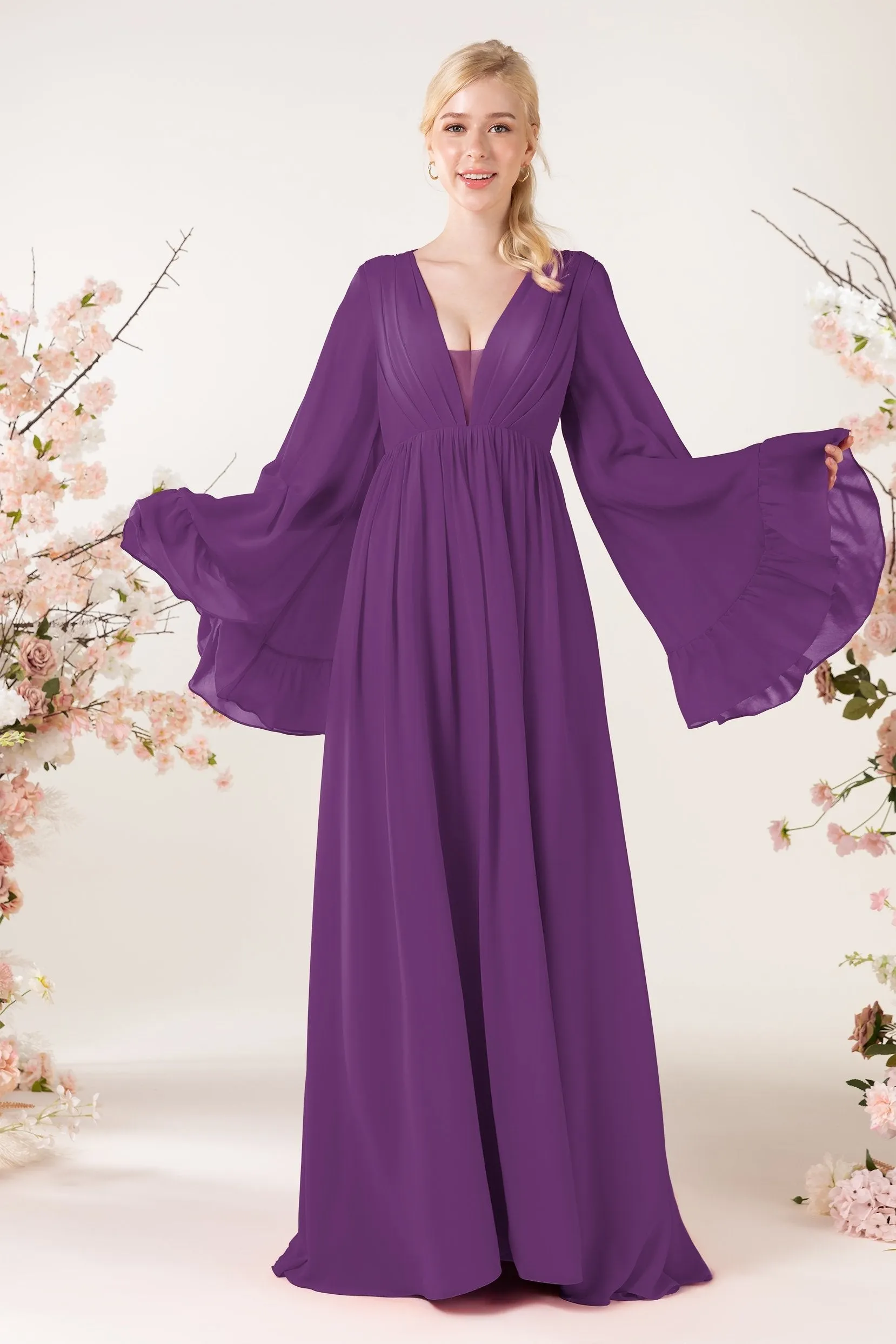 A-Line Sweep-Brush Train Chiffon Bridesmaid Dress CB0465