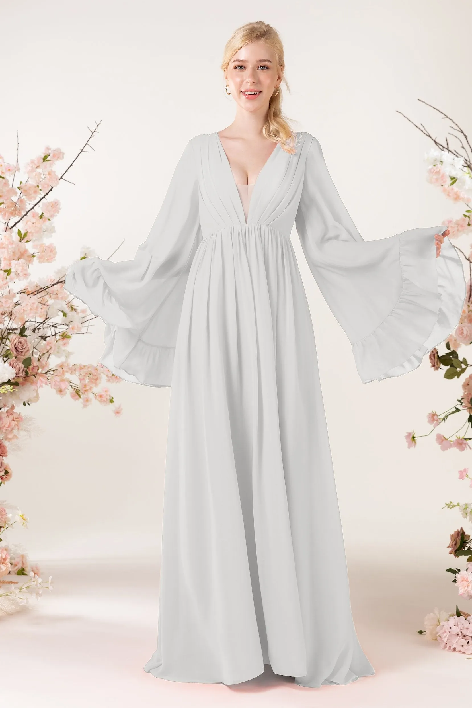 A-Line Sweep-Brush Train Chiffon Bridesmaid Dress CB0465