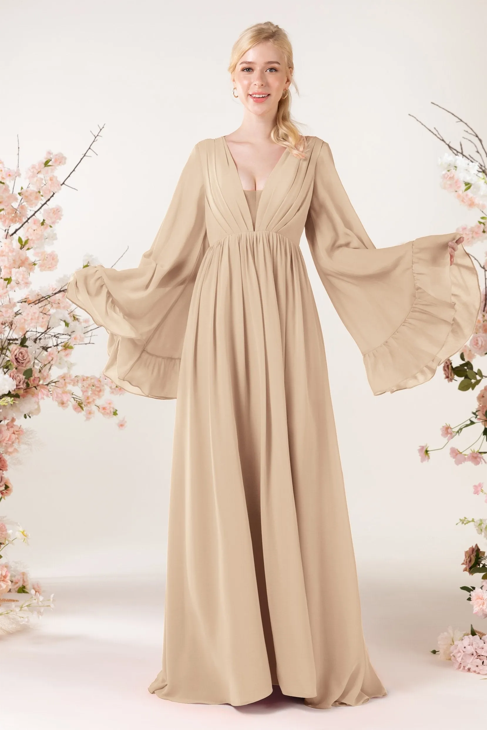 A-Line Sweep-Brush Train Chiffon Bridesmaid Dress CB0465