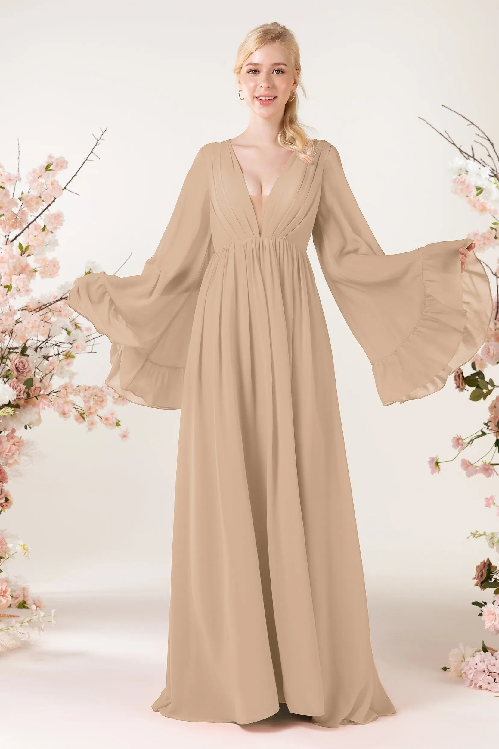 A-Line Sweep-Brush Train Chiffon Bridesmaid Dress CB0465