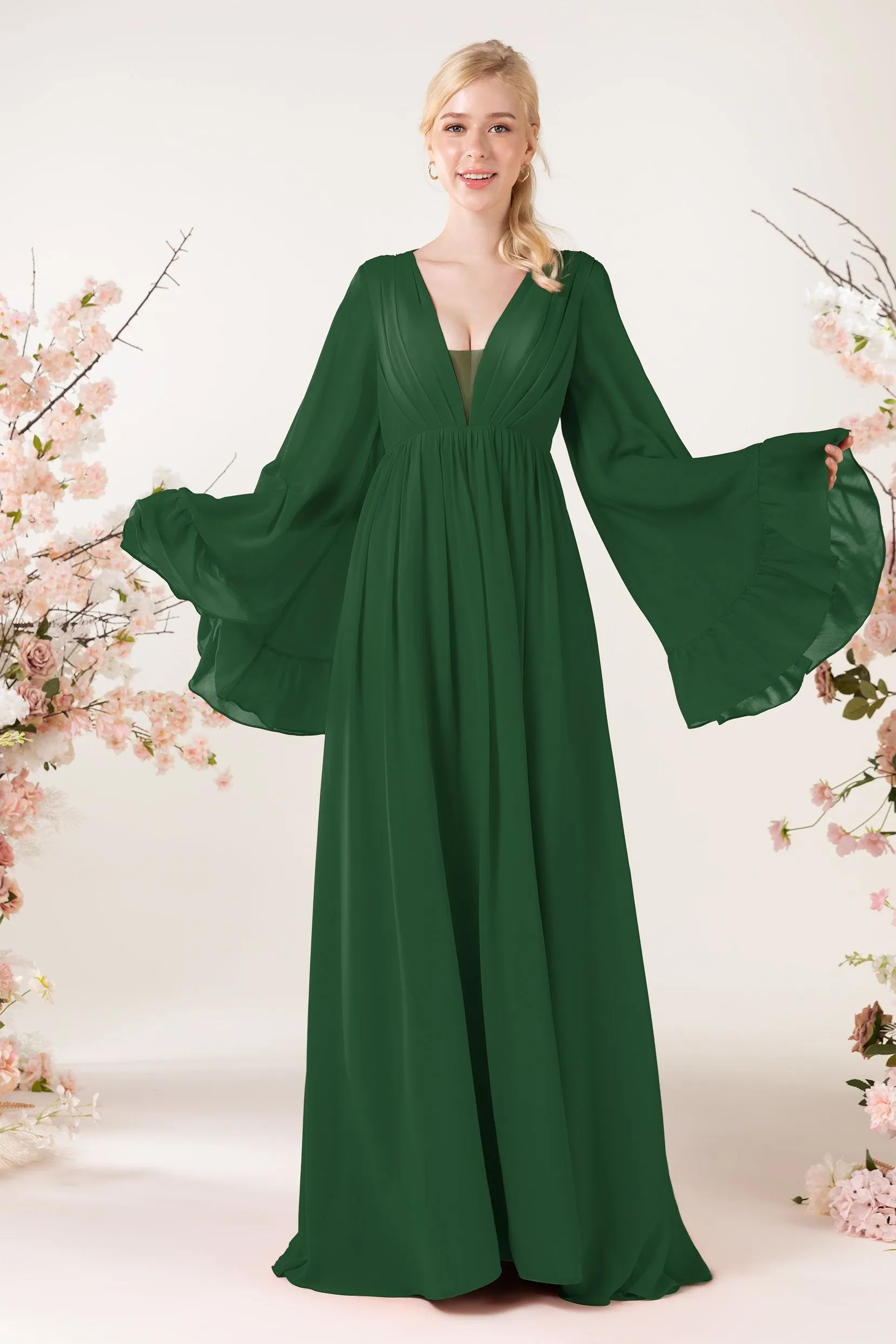 A-Line Sweep-Brush Train Chiffon Bridesmaid Dress CB0465