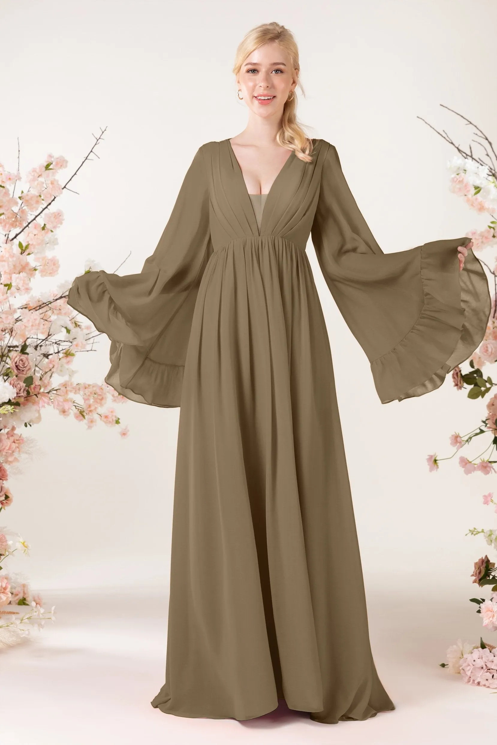 A-Line Sweep-Brush Train Chiffon Bridesmaid Dress CB0465