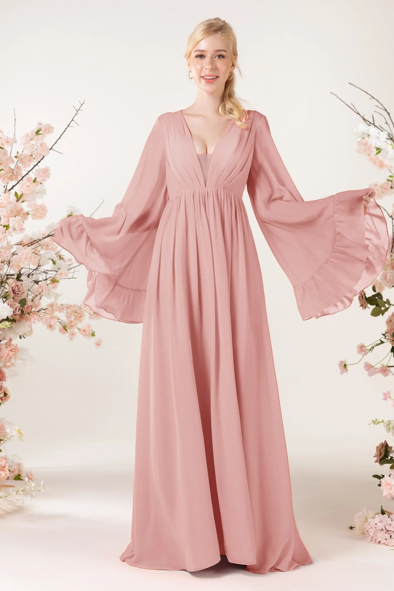 A-Line Sweep-Brush Train Chiffon Bridesmaid Dress CB0465