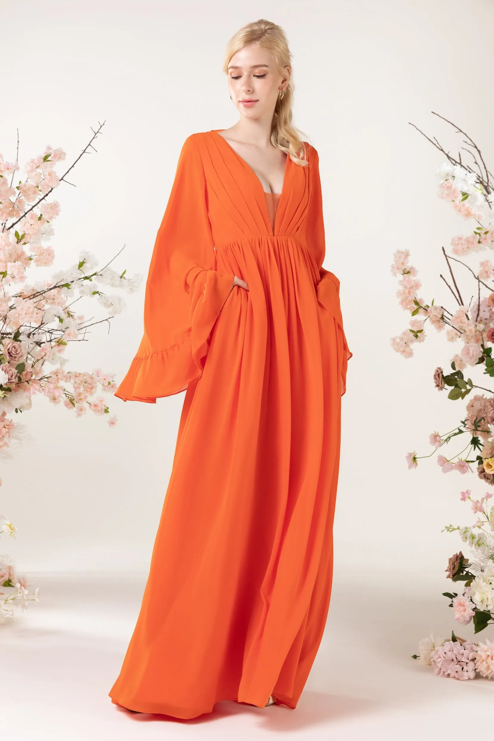 A-Line Sweep-Brush Train Chiffon Bridesmaid Dress CB0465