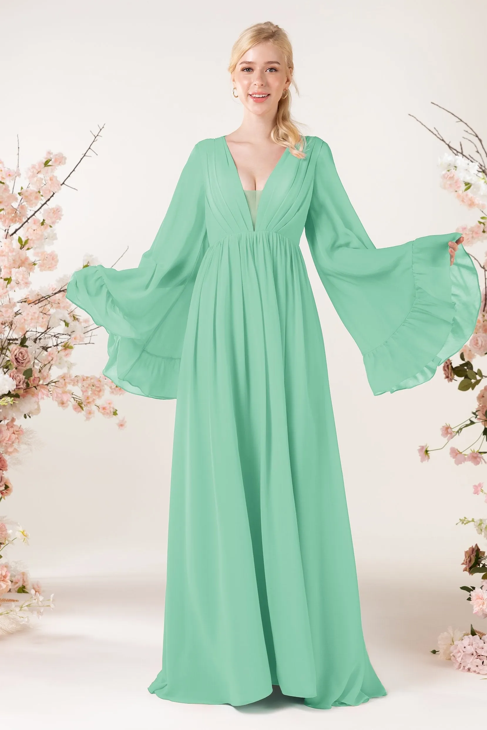 A-Line Sweep-Brush Train Chiffon Bridesmaid Dress CB0465