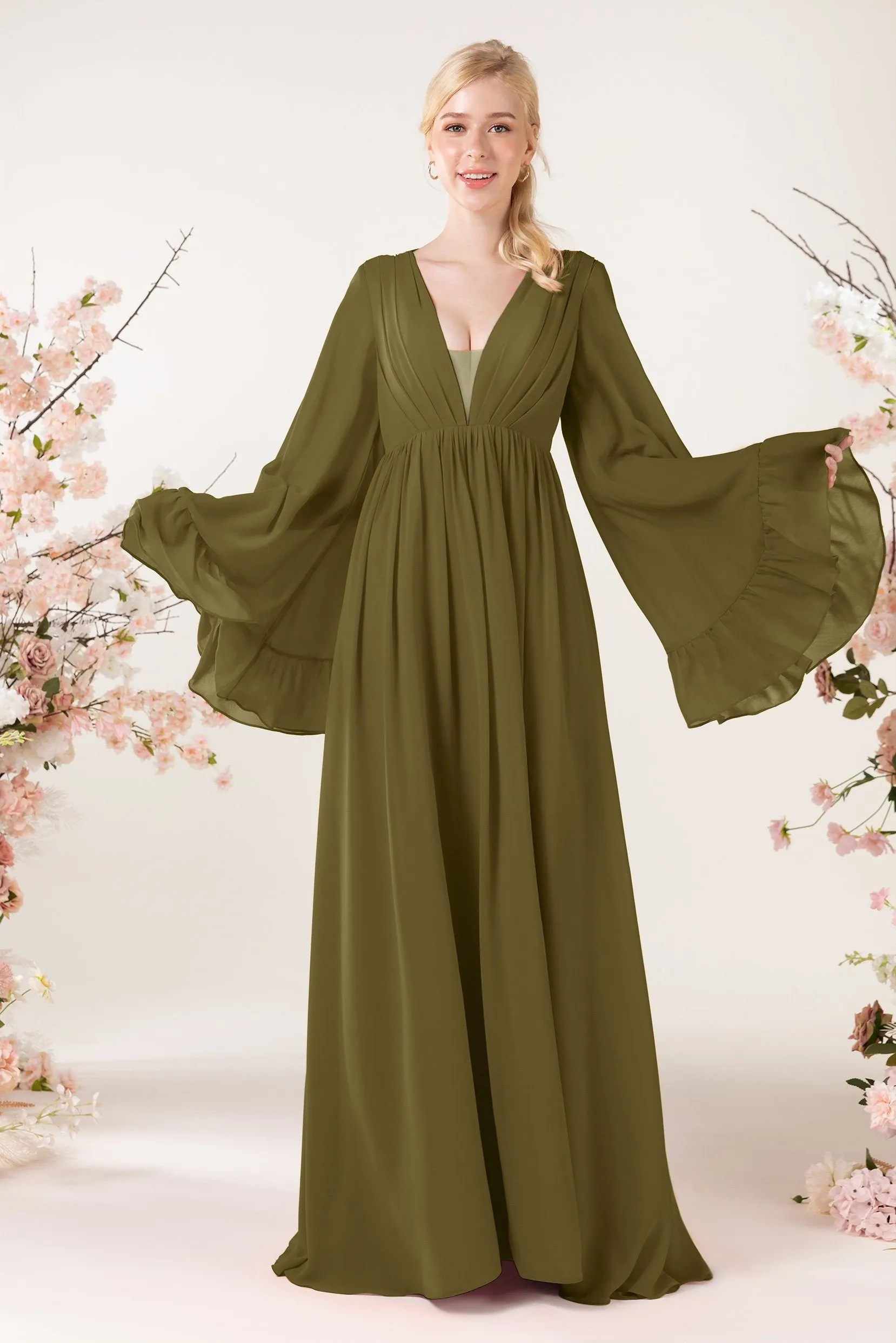 A-Line Sweep-Brush Train Chiffon Bridesmaid Dress CB0465