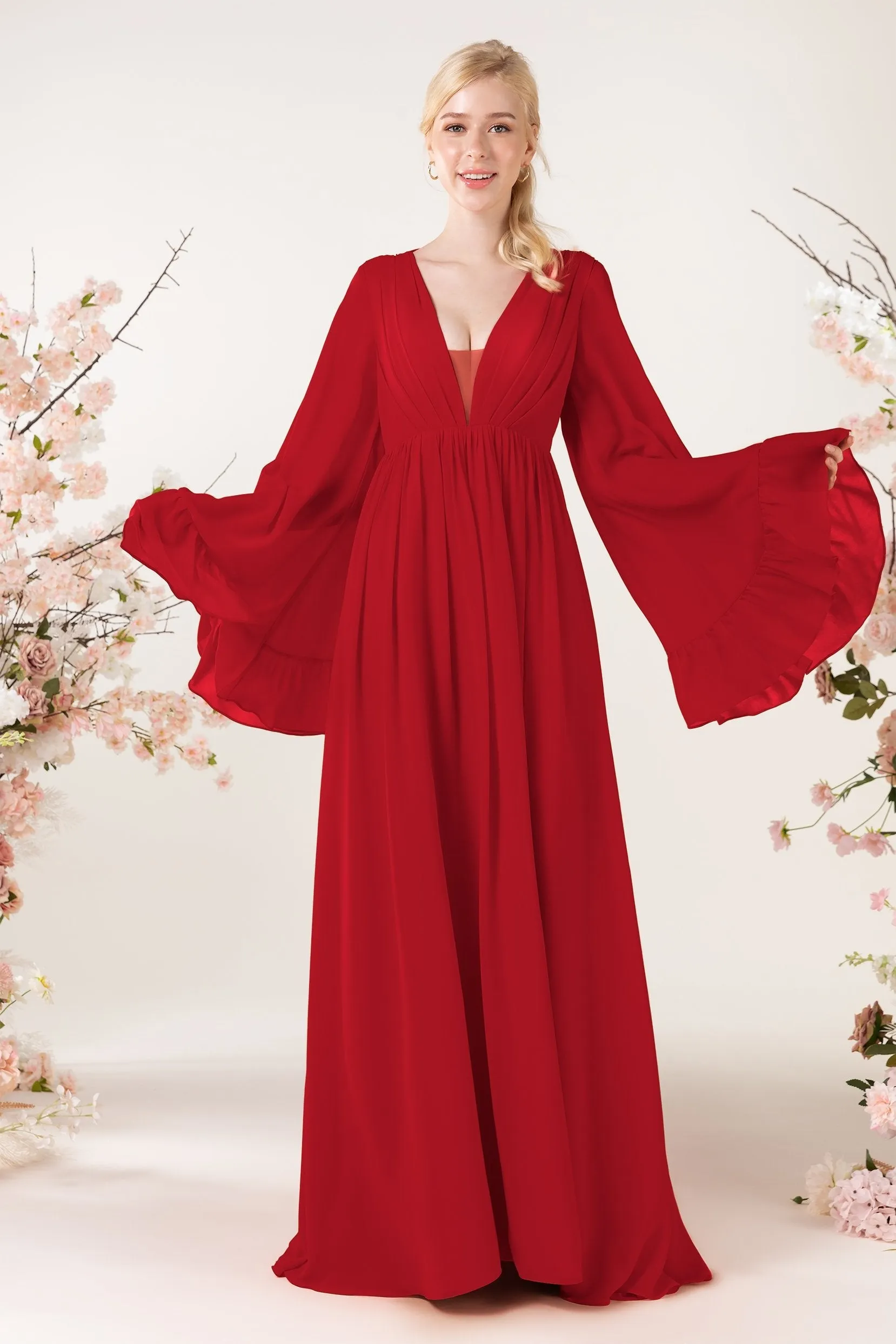 A-Line Sweep-Brush Train Chiffon Bridesmaid Dress CB0465