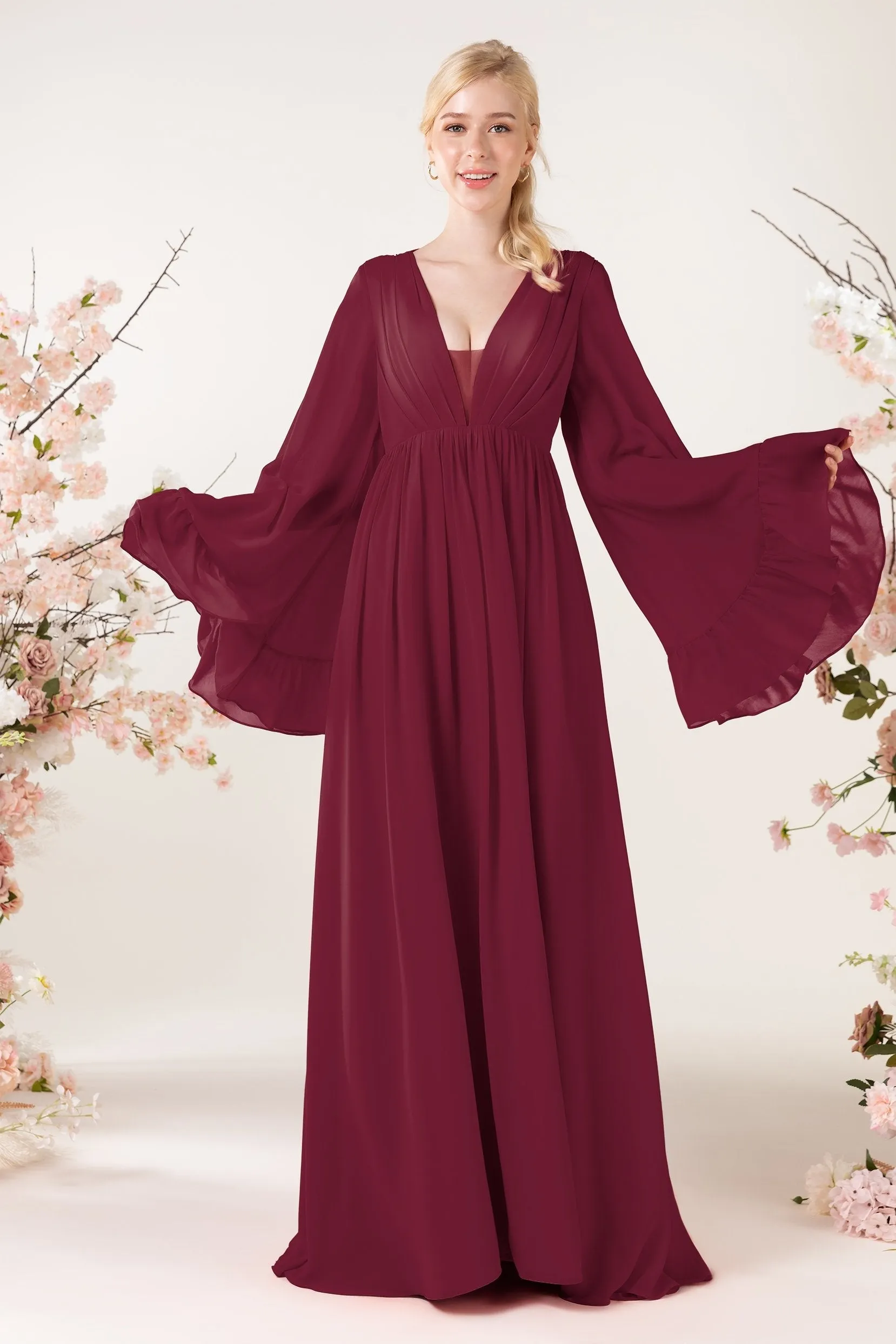 A-Line Sweep-Brush Train Chiffon Bridesmaid Dress CB0465