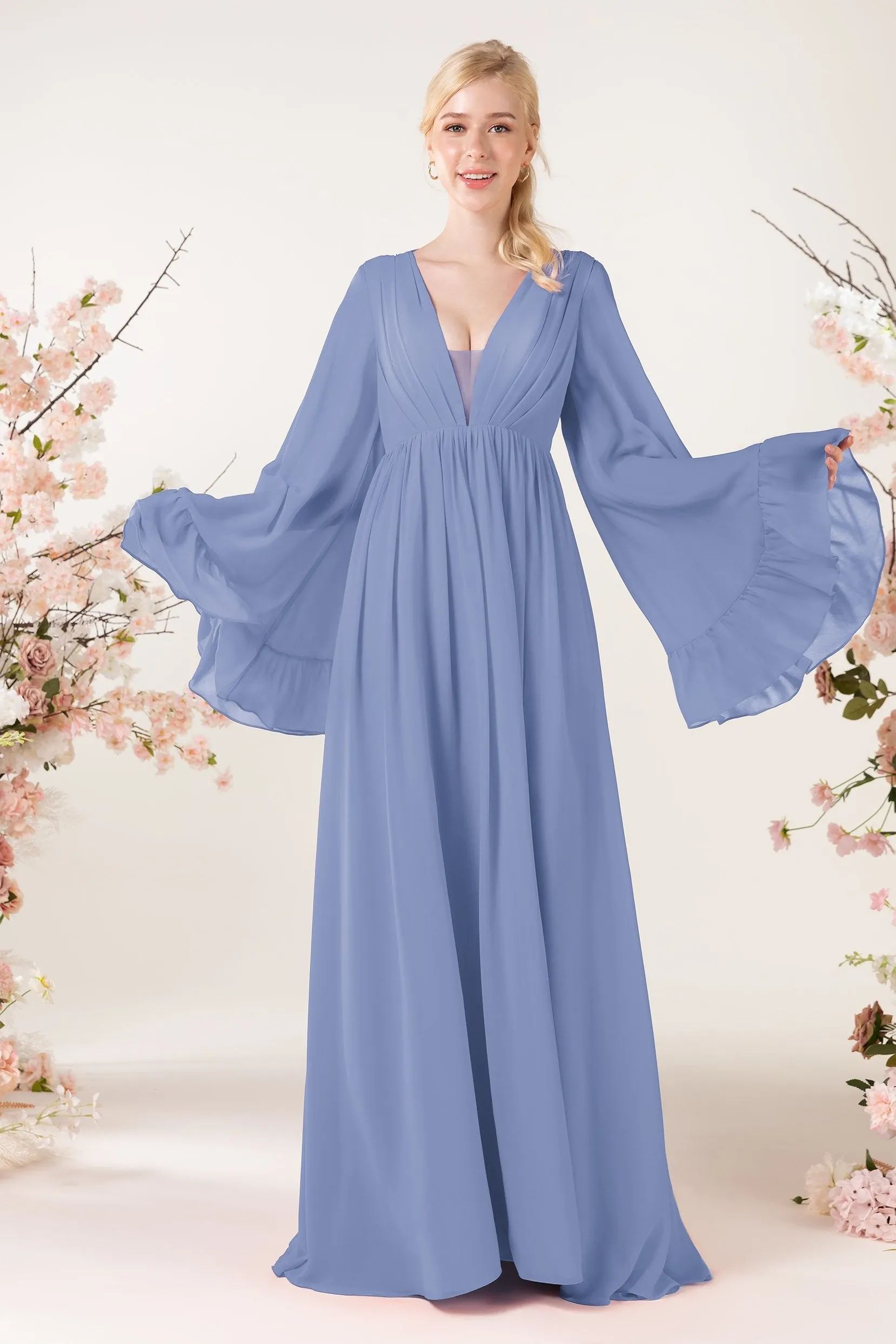 A-Line Sweep-Brush Train Chiffon Bridesmaid Dress CB0465