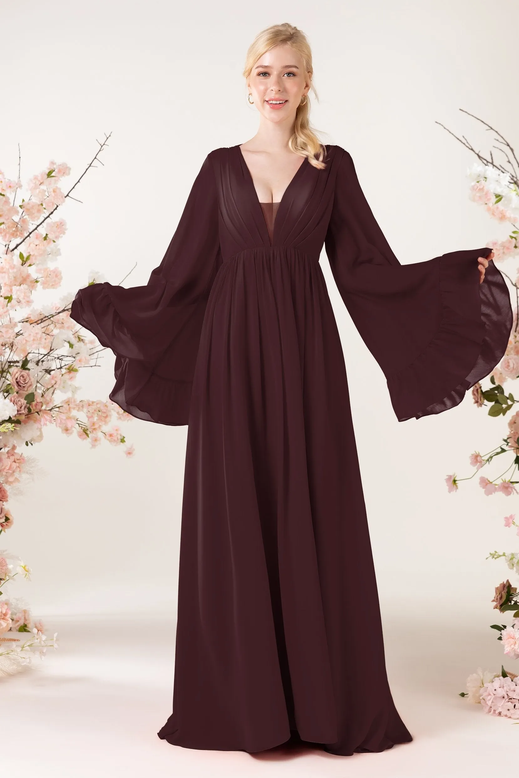 A-Line Sweep-Brush Train Chiffon Bridesmaid Dress CB0465