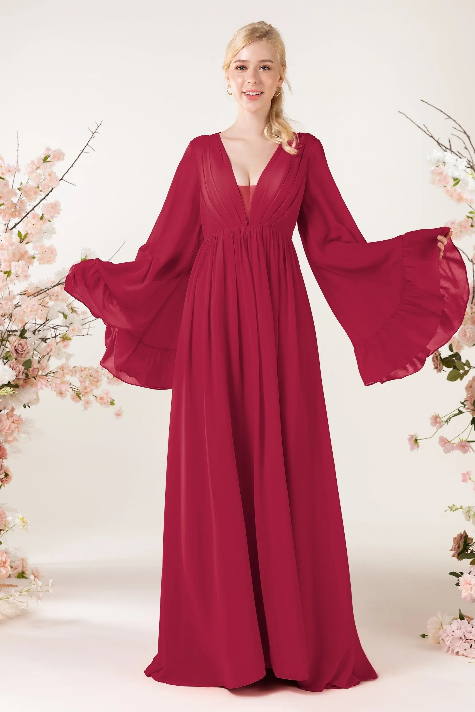 A-Line Sweep-Brush Train Chiffon Bridesmaid Dress CB0465