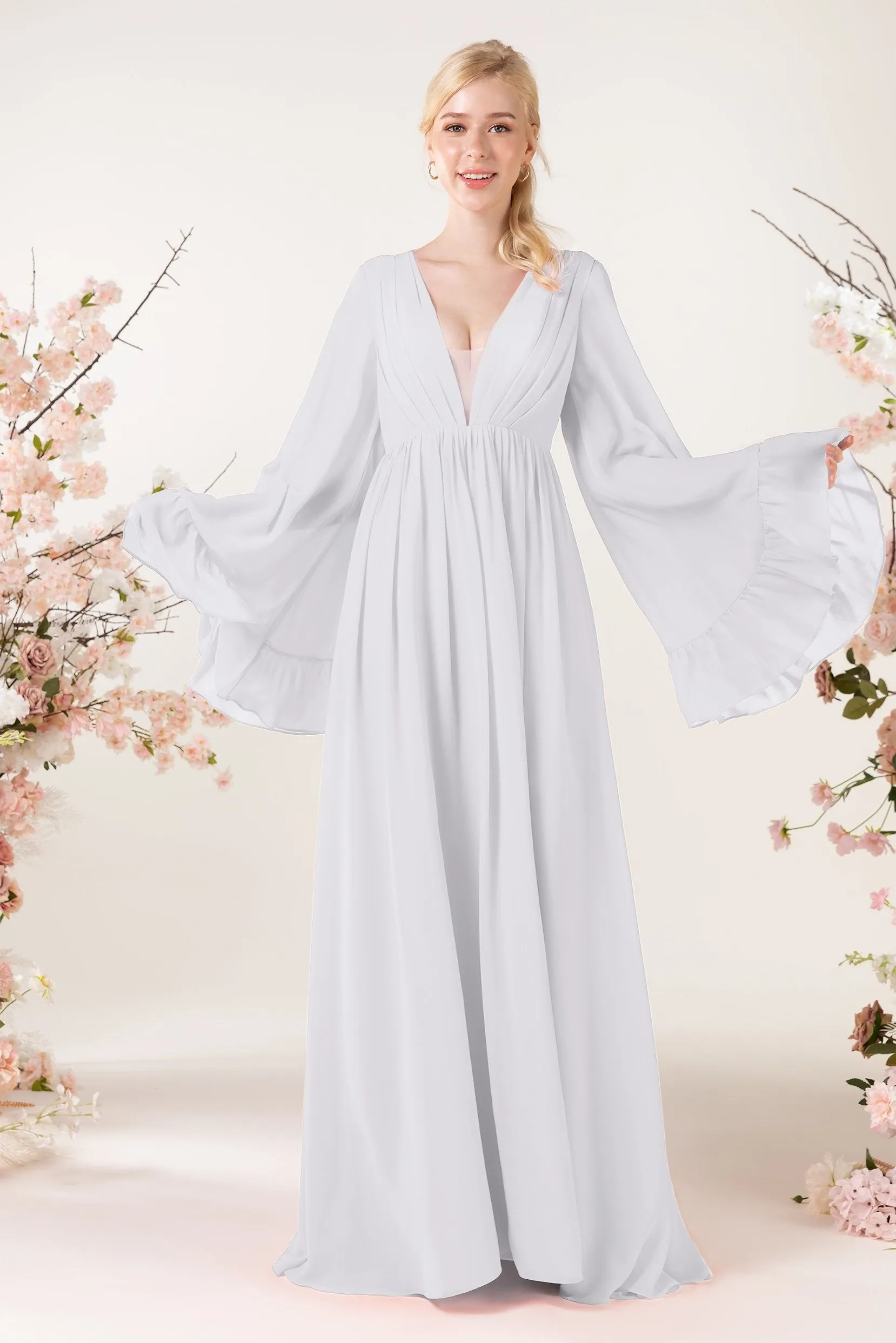 A-Line Sweep-Brush Train Chiffon Bridesmaid Dress CB0465