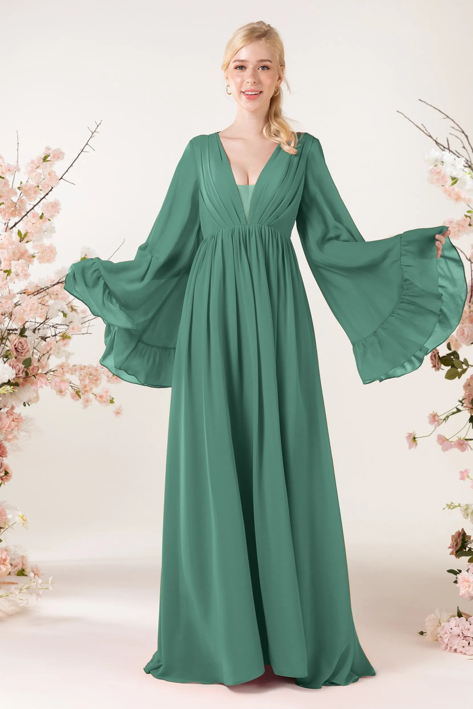 A-Line Sweep-Brush Train Chiffon Bridesmaid Dress CB0465