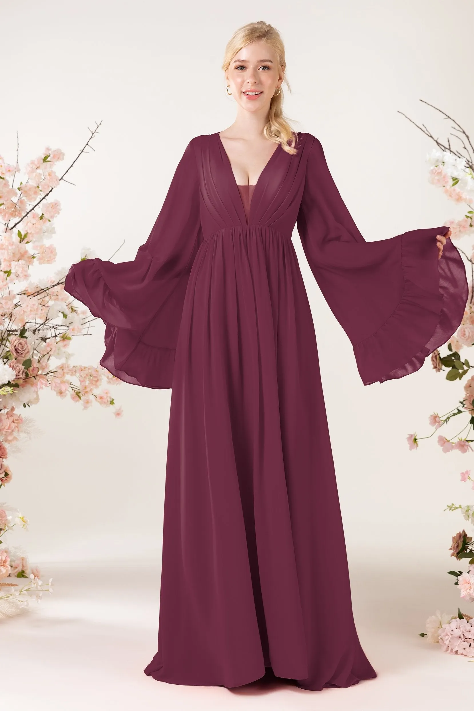 A-Line Sweep-Brush Train Chiffon Bridesmaid Dress CB0465