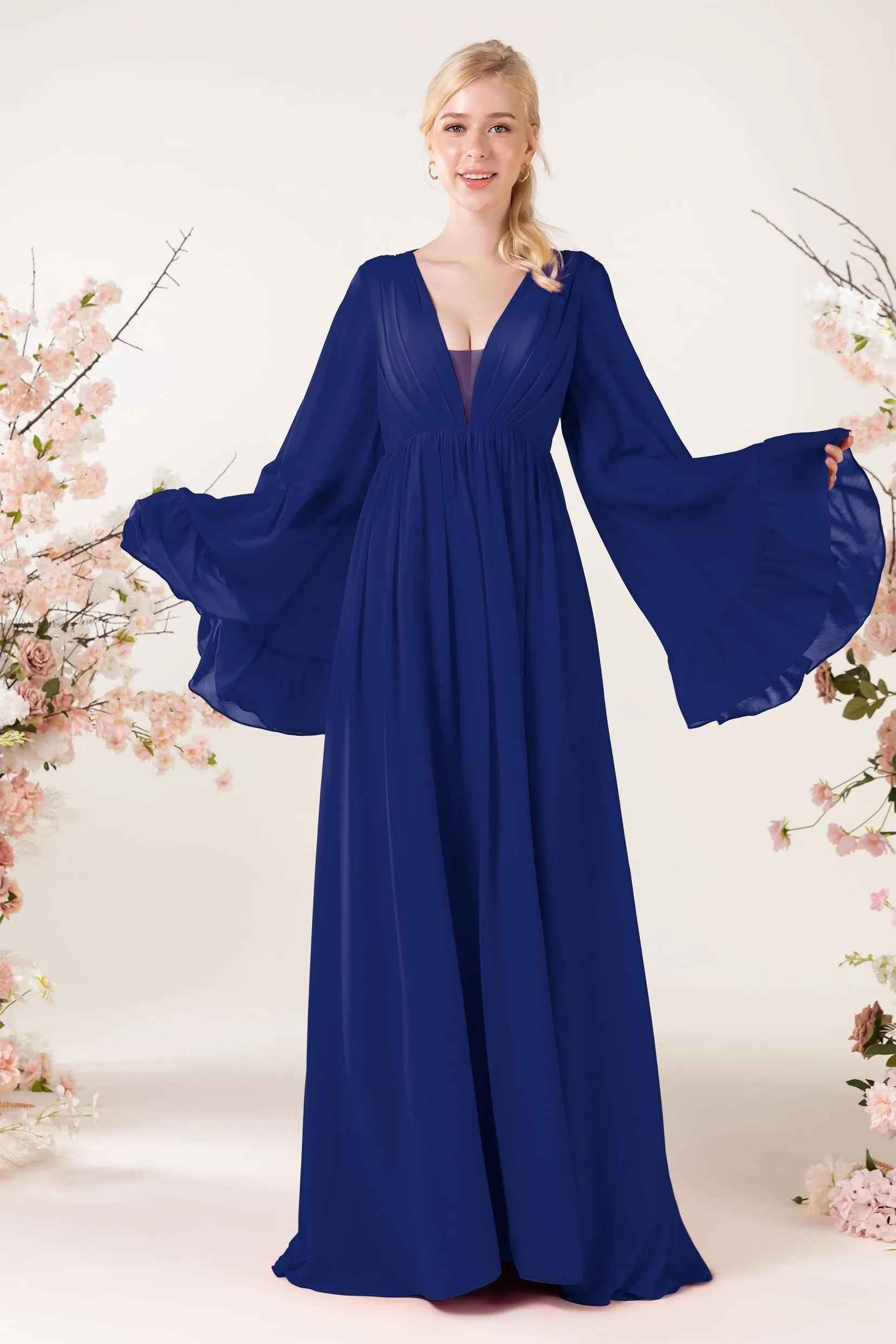 A-Line Sweep-Brush Train Chiffon Bridesmaid Dress CB0465