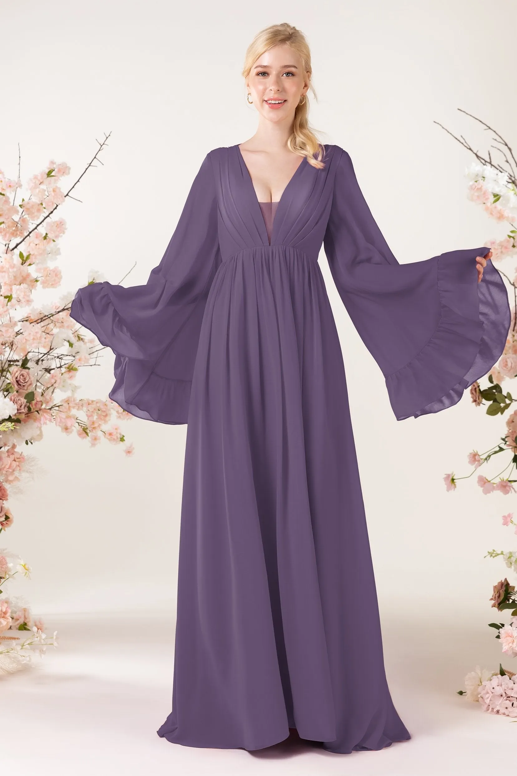 A-Line Sweep-Brush Train Chiffon Bridesmaid Dress CB0465