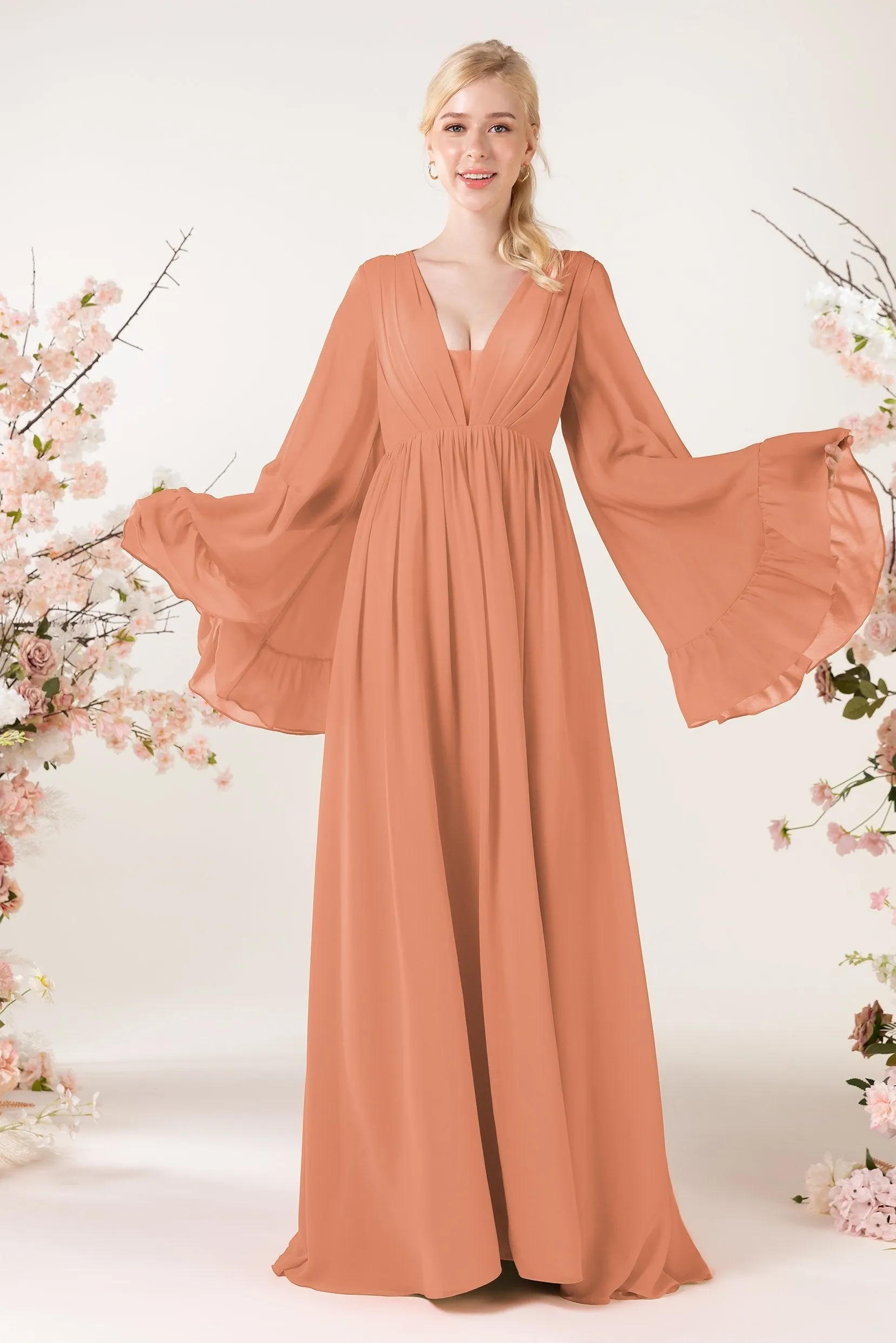 A-Line Sweep-Brush Train Chiffon Bridesmaid Dress CB0465