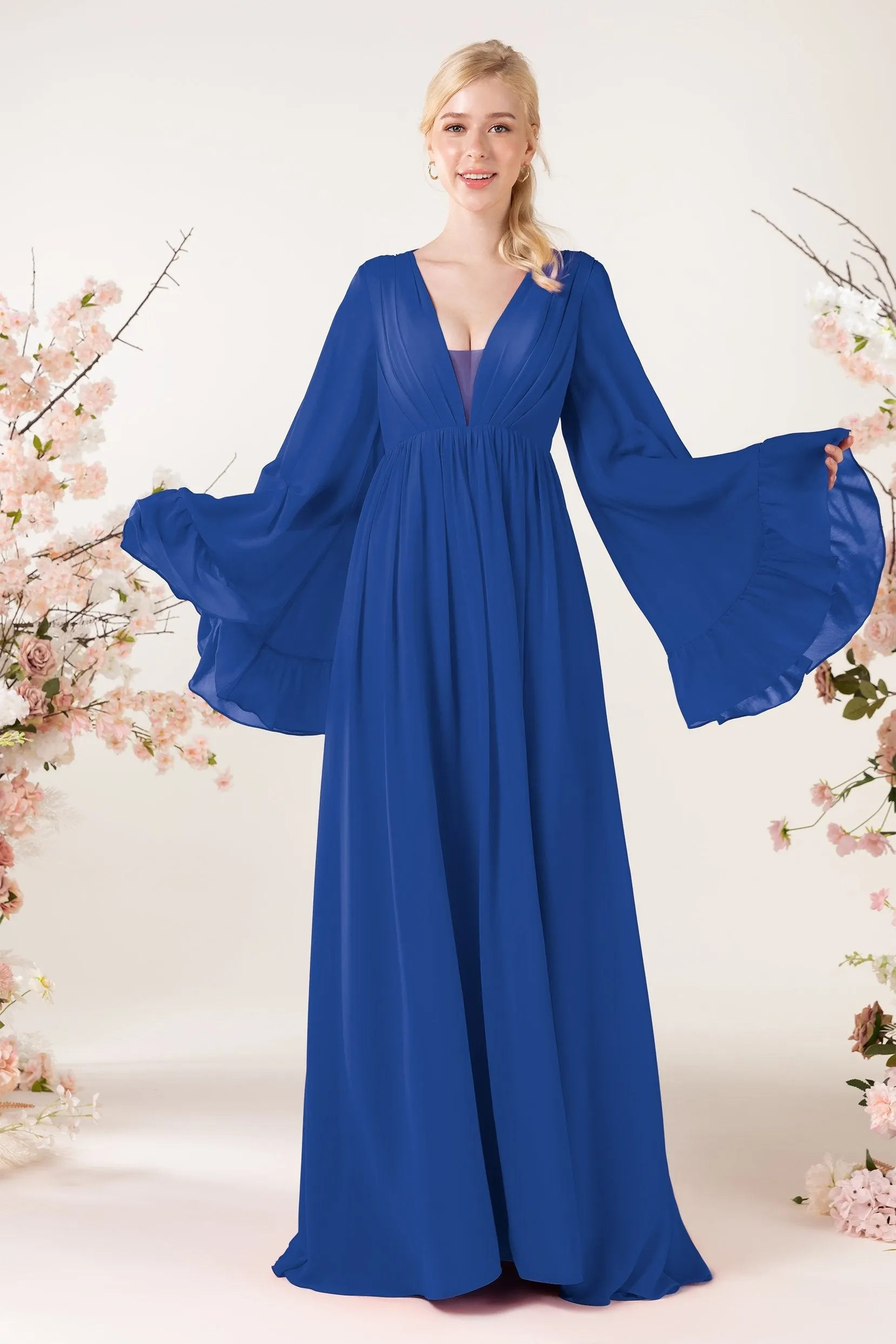 A-Line Sweep-Brush Train Chiffon Bridesmaid Dress CB0465