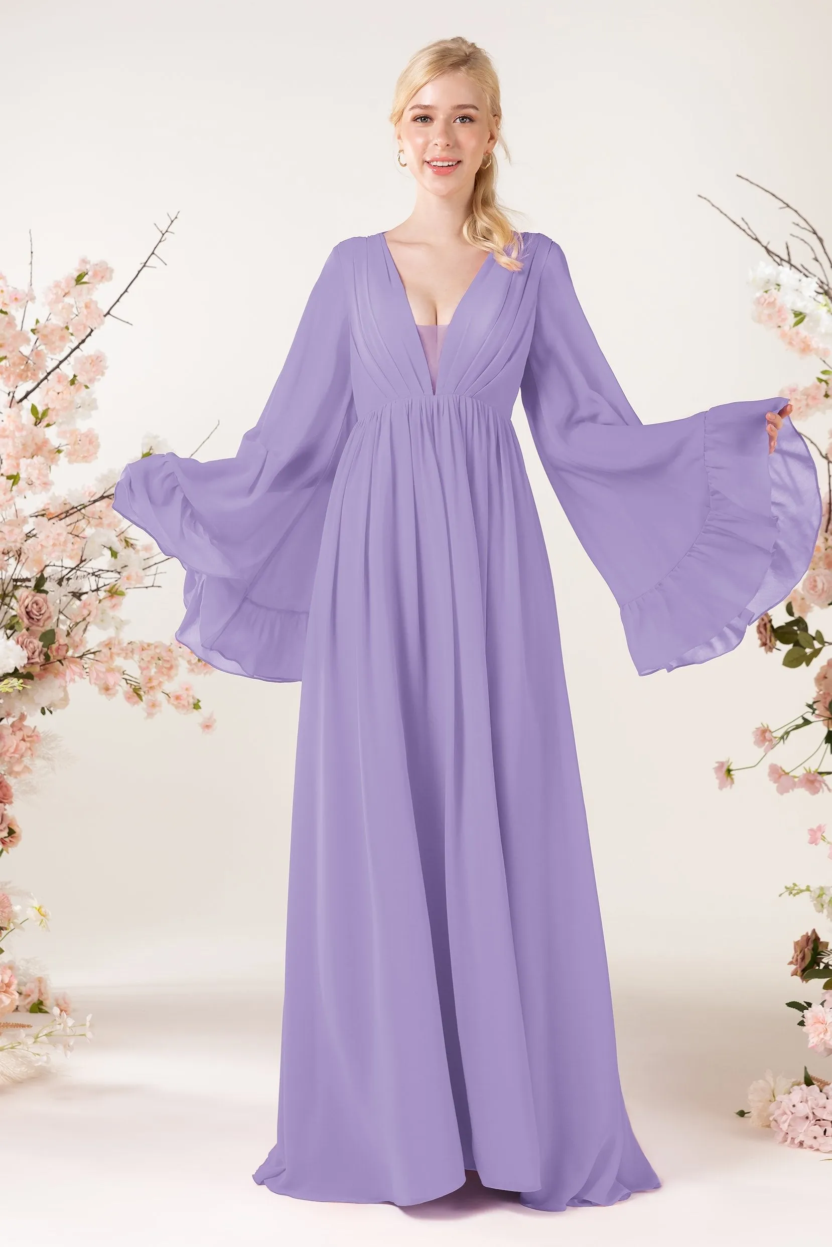 A-Line Sweep-Brush Train Chiffon Bridesmaid Dress CB0465