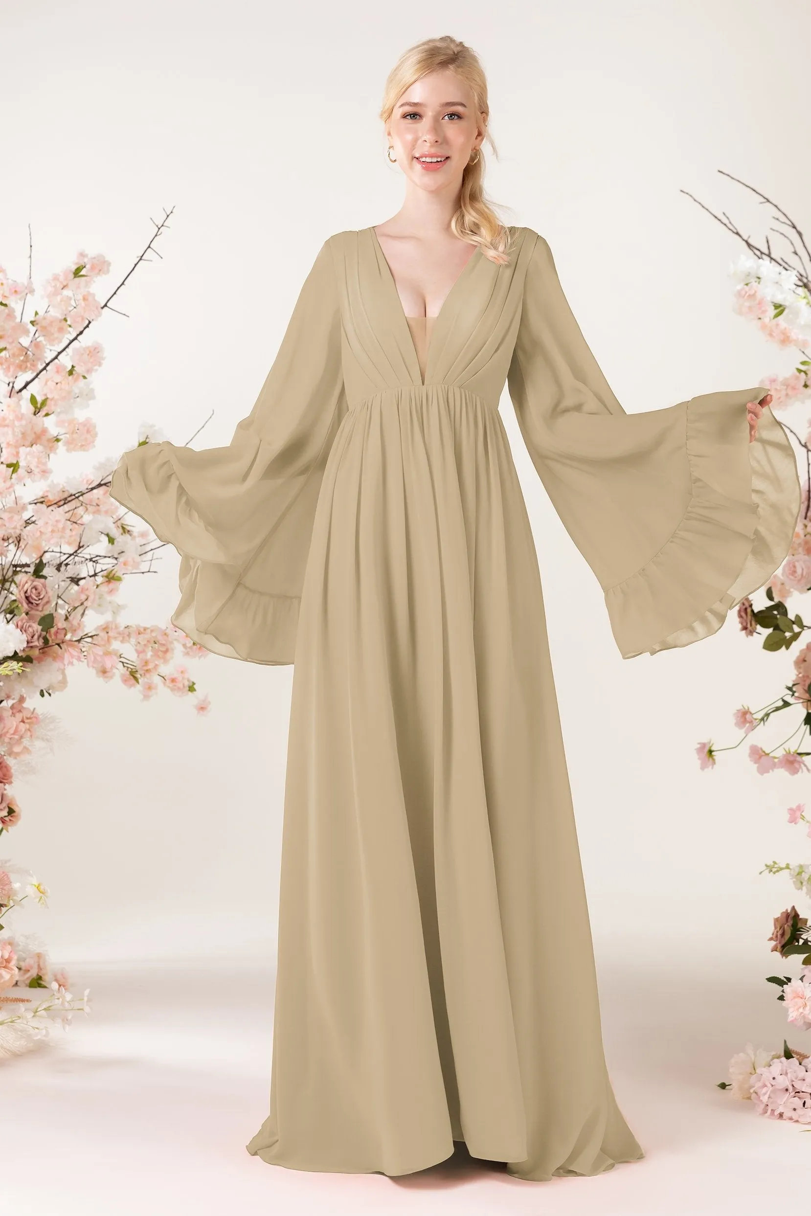 A-Line Sweep-Brush Train Chiffon Bridesmaid Dress CB0465