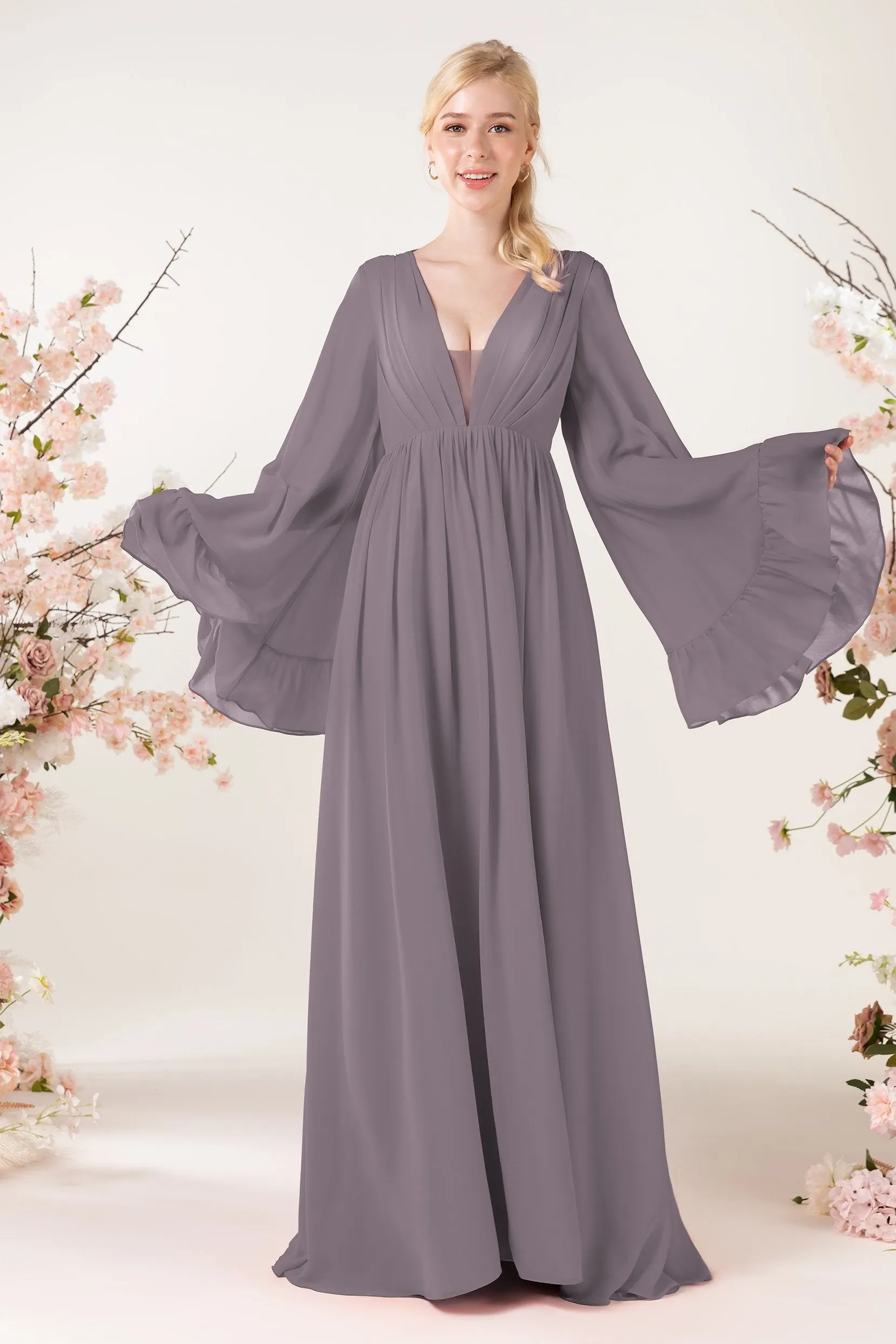 A-Line Sweep-Brush Train Chiffon Bridesmaid Dress CB0465