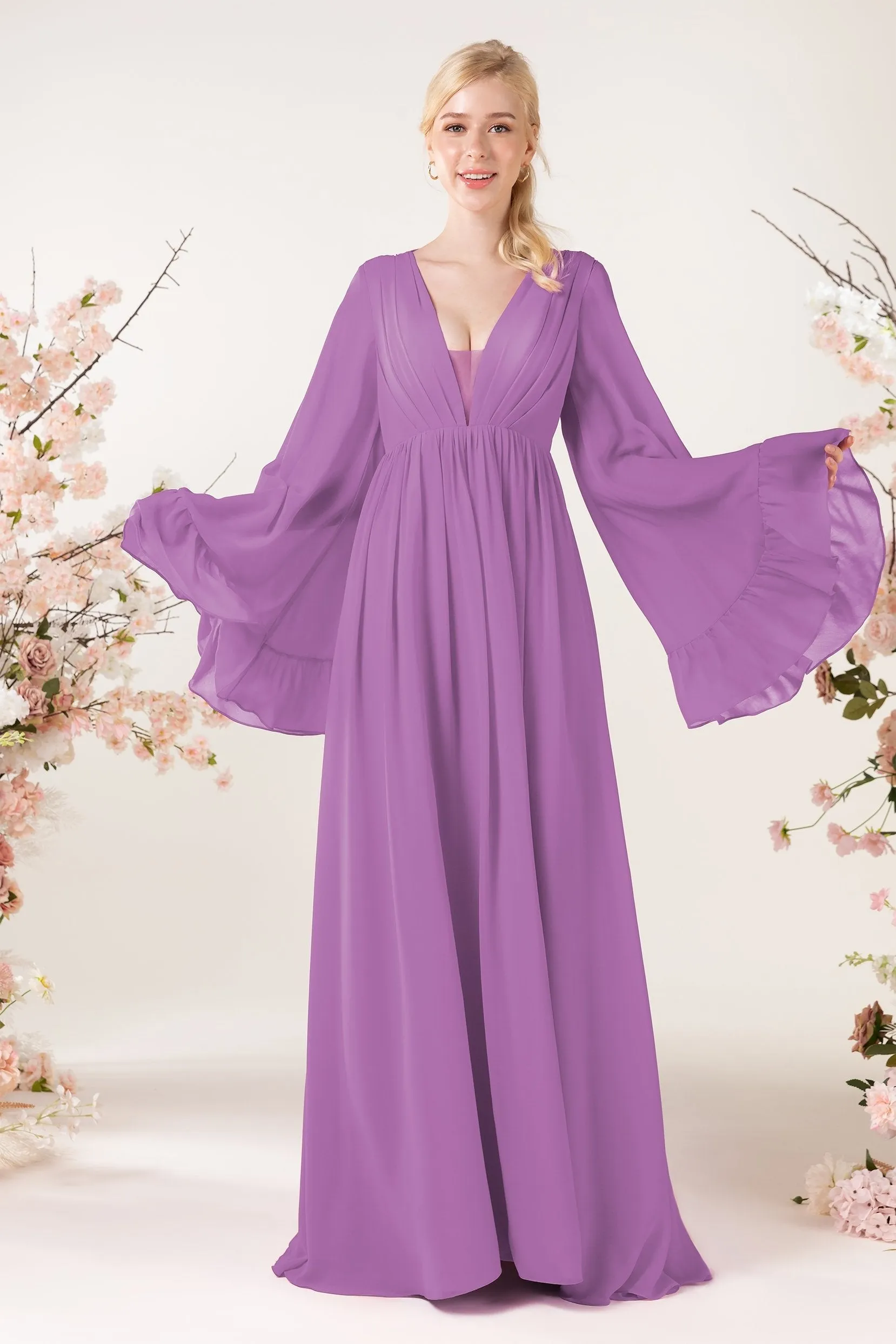 A-Line Sweep-Brush Train Chiffon Bridesmaid Dress CB0465