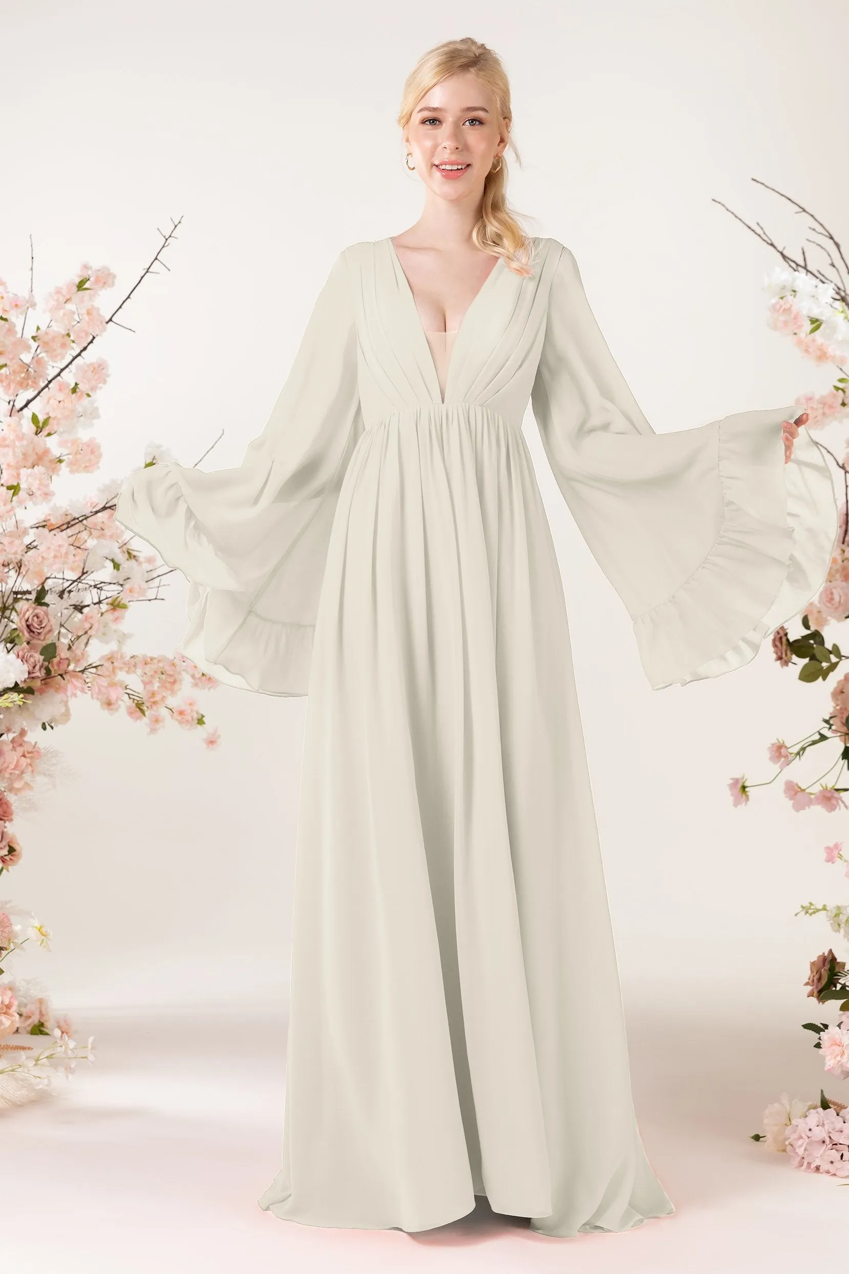 A-Line Sweep-Brush Train Chiffon Bridesmaid Dress CB0465