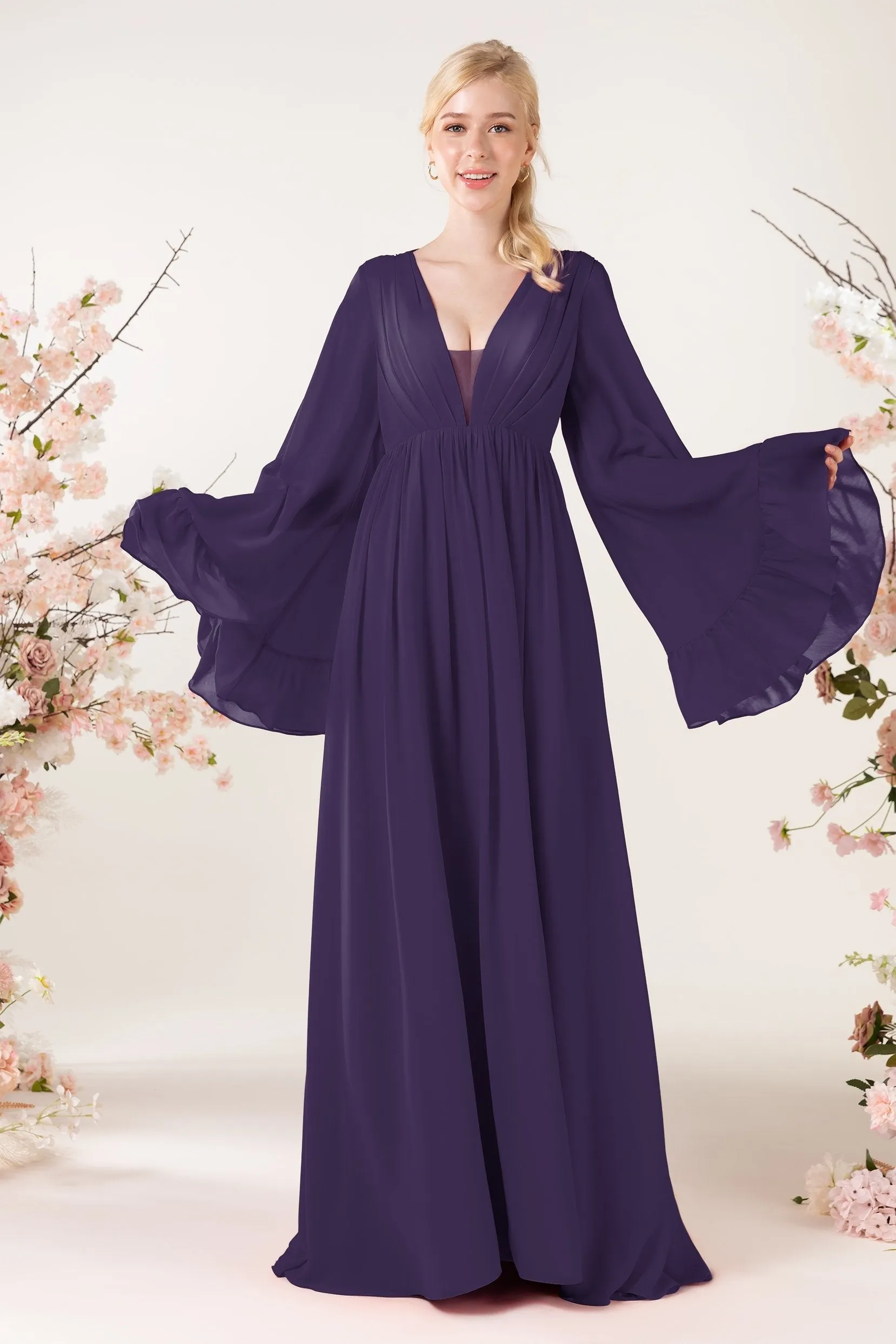 A-Line Sweep-Brush Train Chiffon Bridesmaid Dress CB0465
