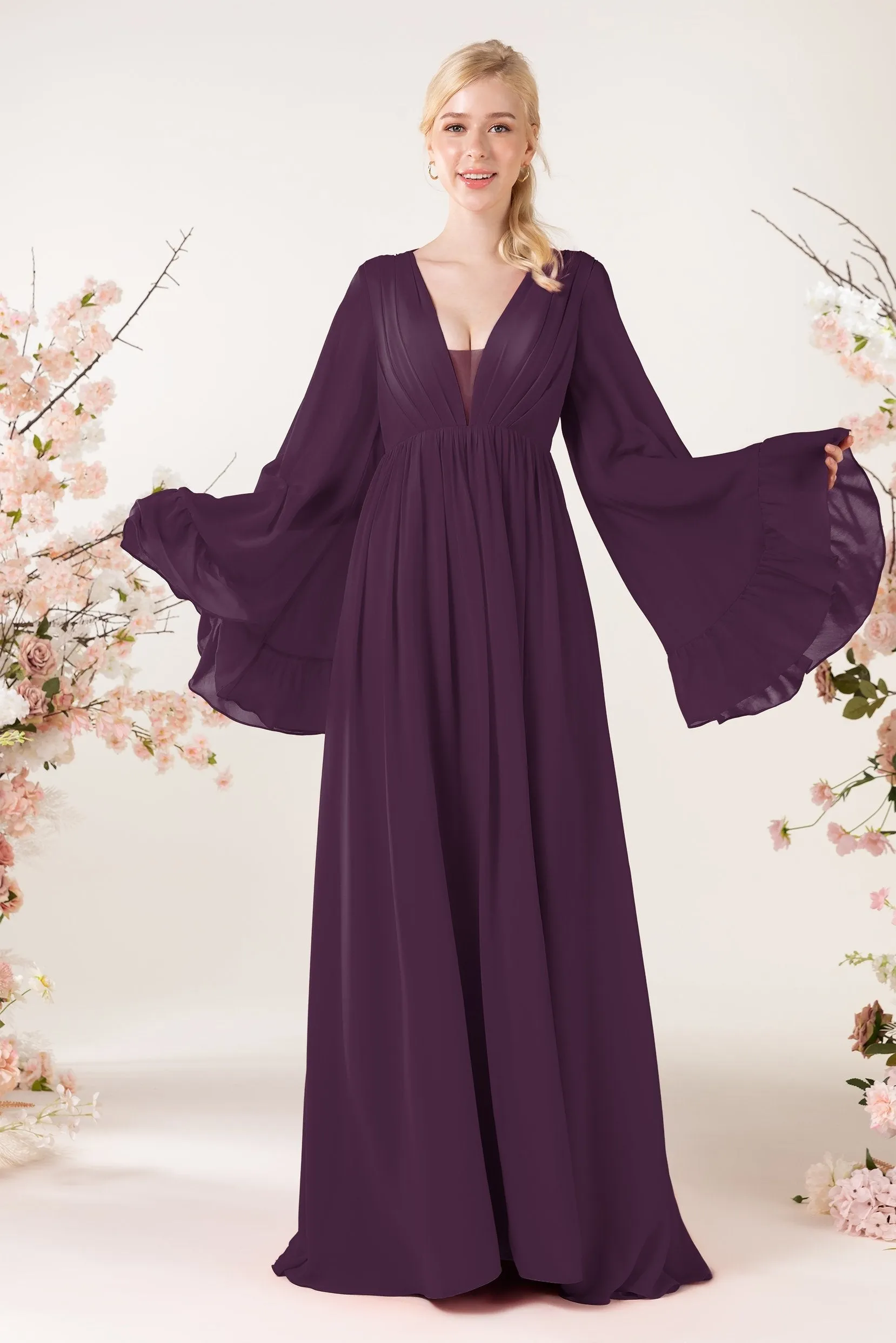 A-Line Sweep-Brush Train Chiffon Bridesmaid Dress CB0465